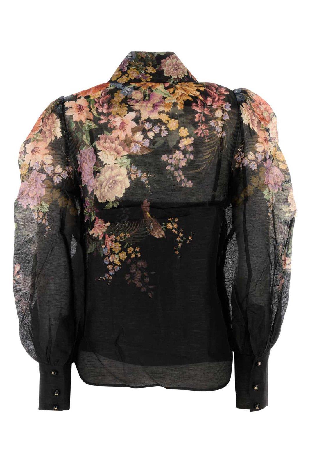 Shop Zimmermann Pavilion Floral Printed Blouse In Black Multi Floral