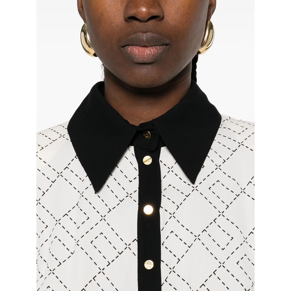 Elisabetta Franchi Geometric-print Button-front Maxi Dress In White