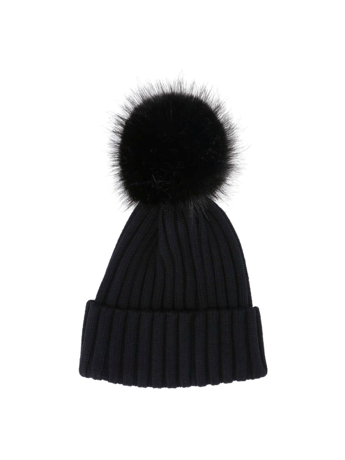 Shop Moncler Beanie With Pon Pon In Black