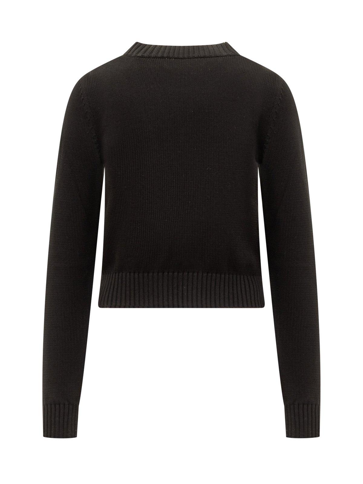 Shop Palm Angels Logo Embroidered Crewneck Knitted Jumper In Black Off