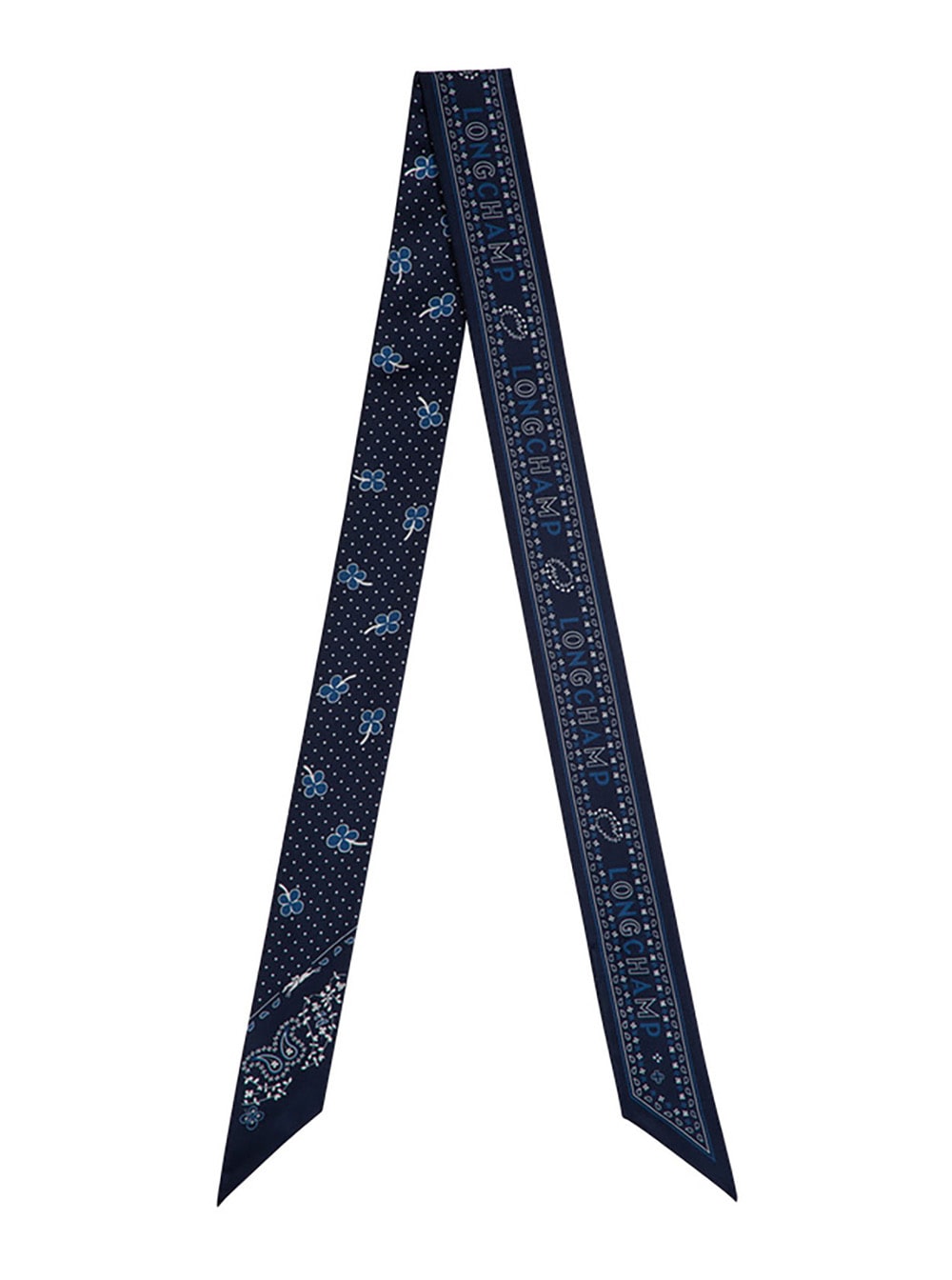 Longchamp Blue Scarf With All-over Bandana Print In Silk Woman In Blue