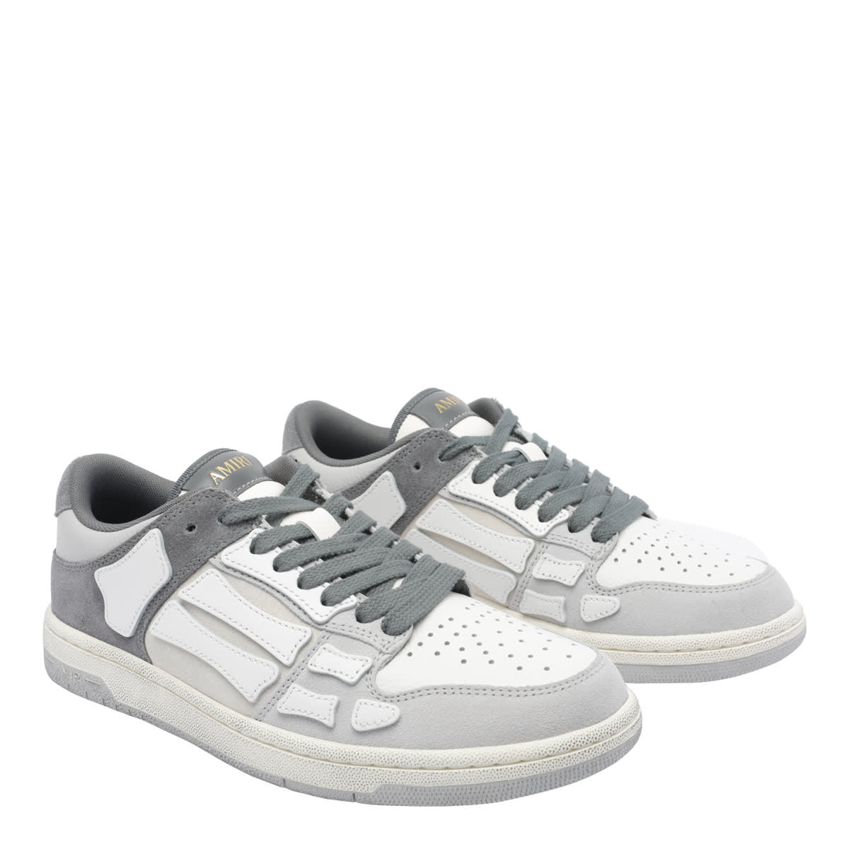 Amiri Distressed Low Top Sneakers With Skeleton Detail In Gray