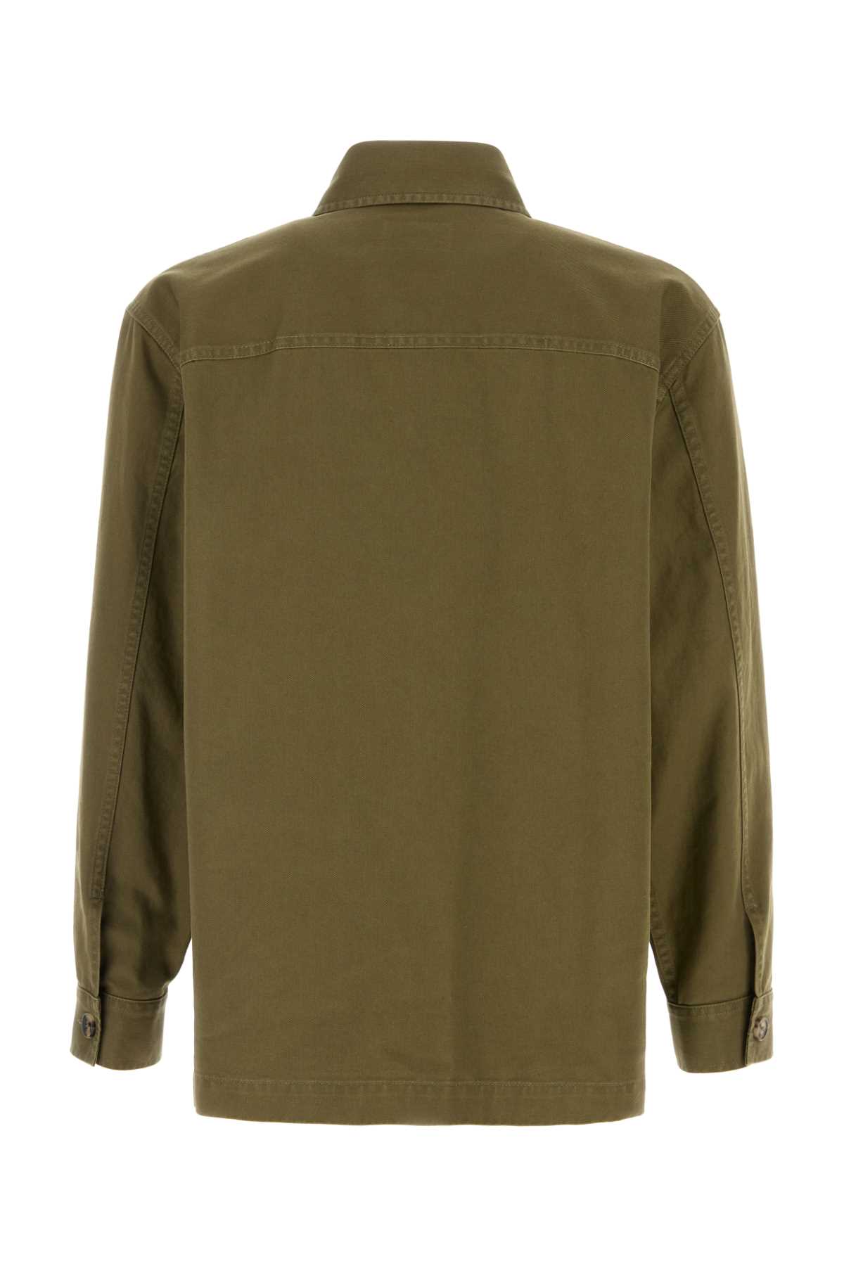 Saint Laurent Green Shirt With Classic Collar And Cassandre Embroidery On The Front In Cotton Man In Green