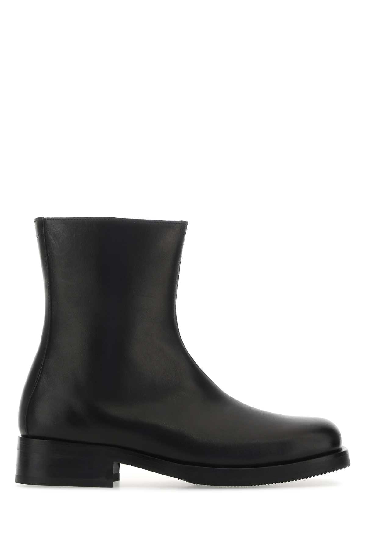 Black Leather Camion Ankle Boots