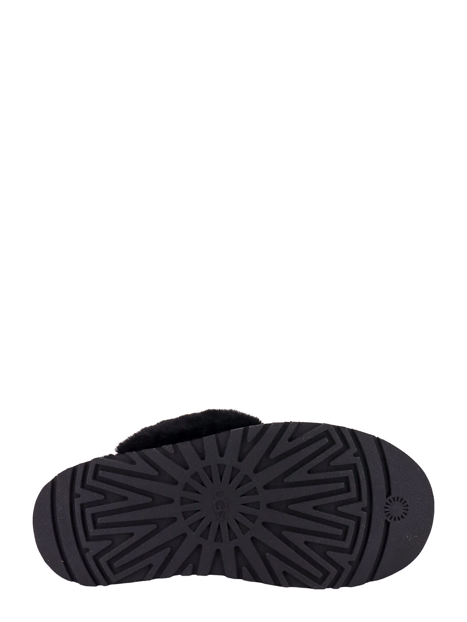 Ugg Platform Strap Mules In Black Leather With Faux Fur Trim In Black