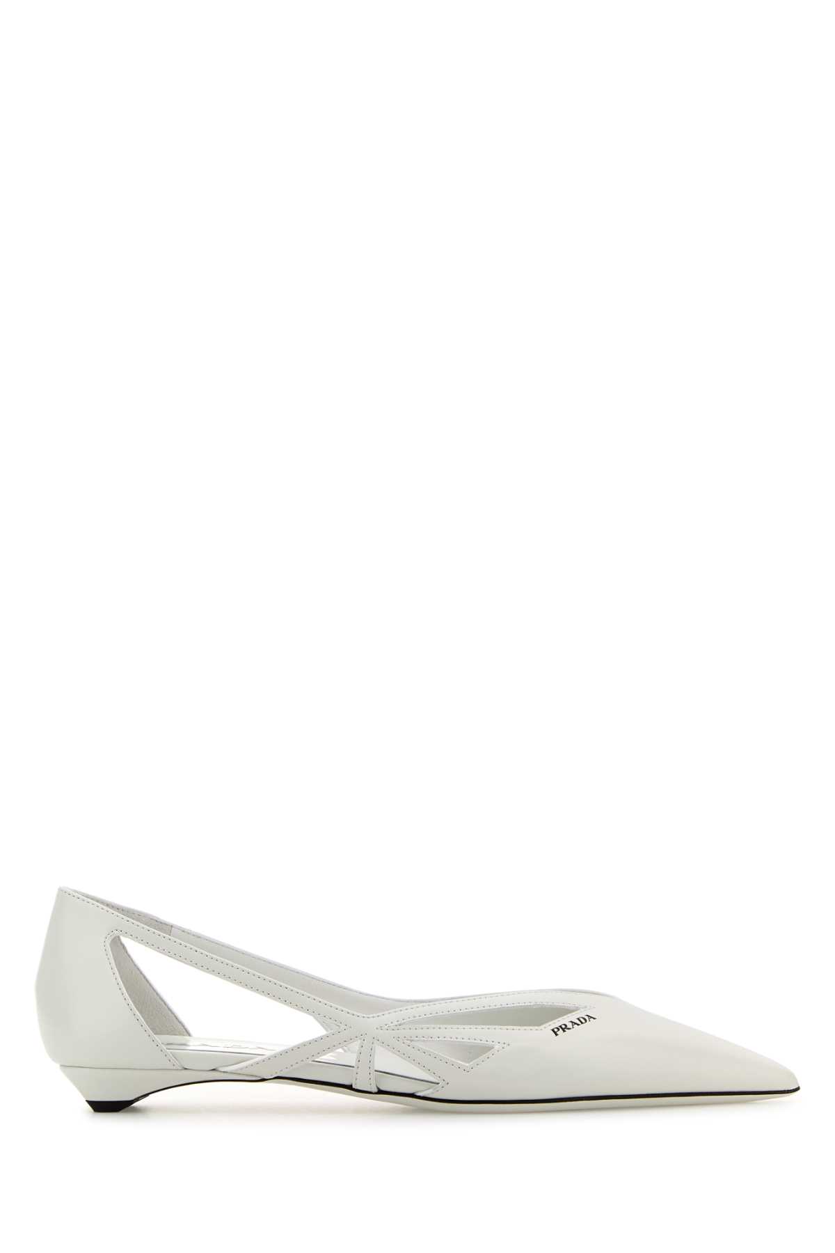 Shop Prada White Leather Ballerinas In Bianco