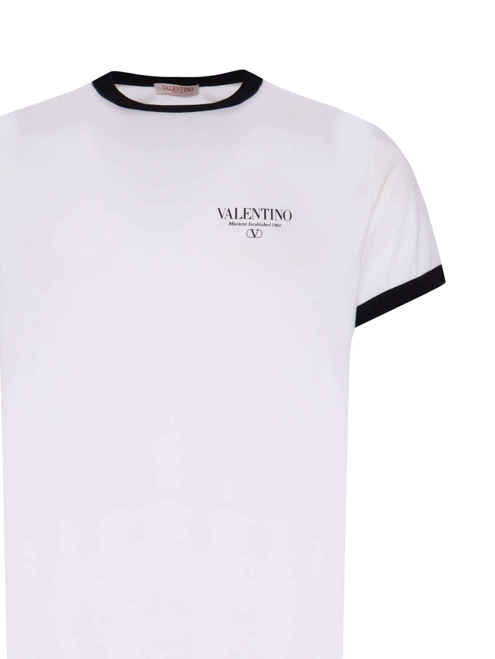 Shop Valentino Cotton T-shirt With Contrasting Color Edges In White, Black