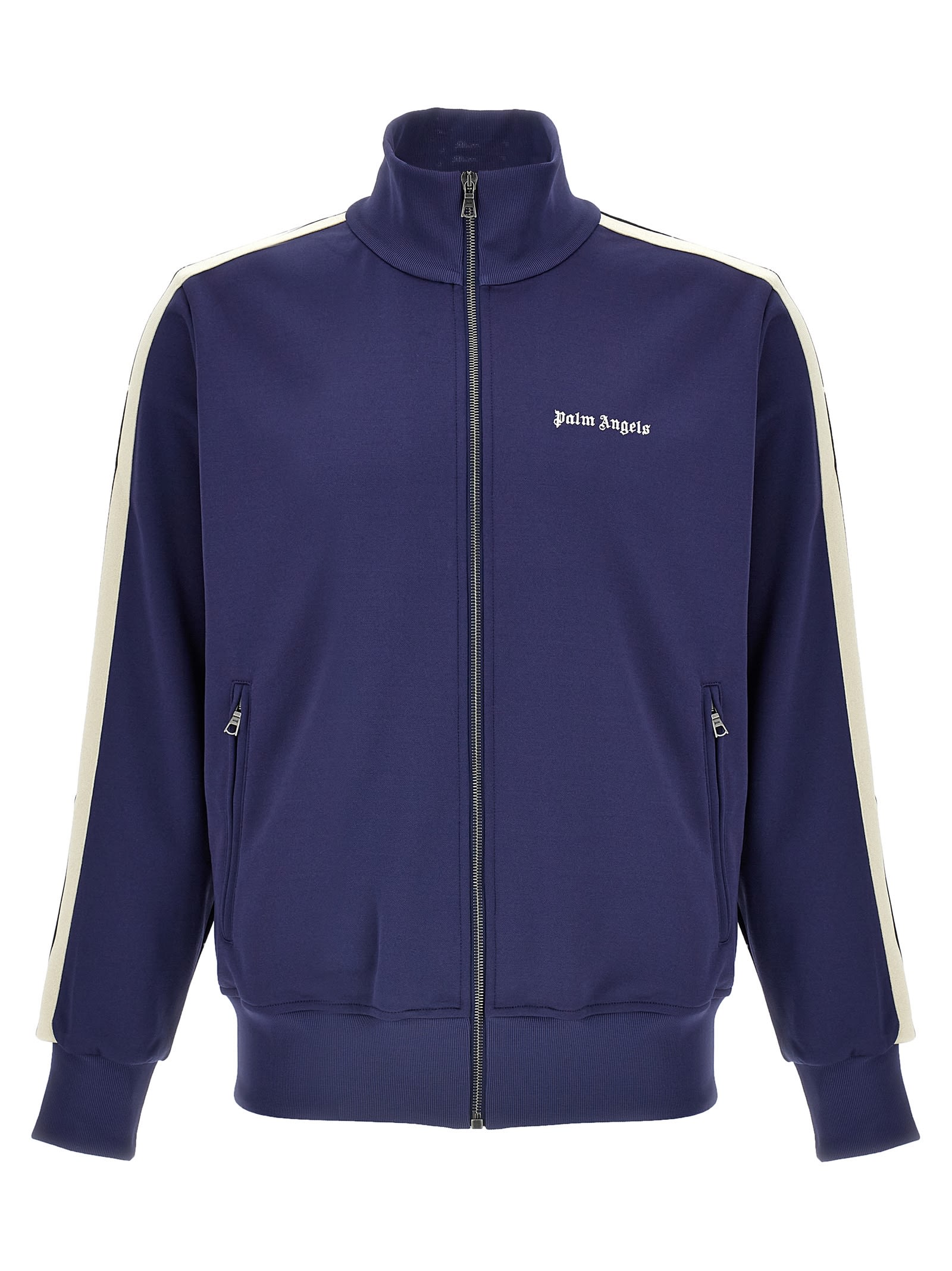 Shop Palm Angels Jersey Zip-up Track Jacket In Navy Blue Off White