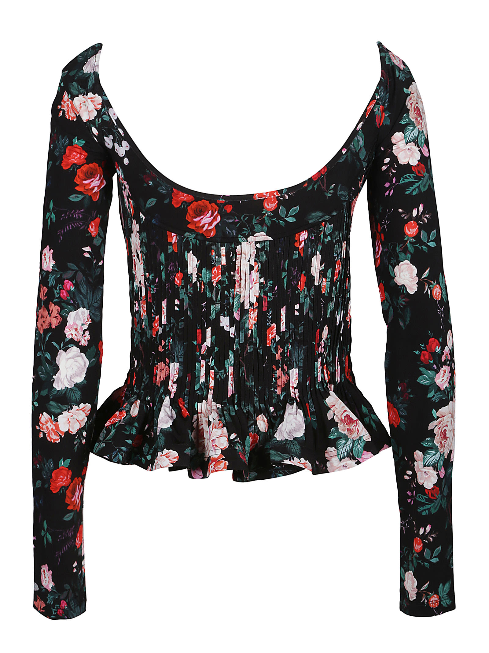 Rabanne Floral-print Pleated Long-sleeve Bustier Top In V986