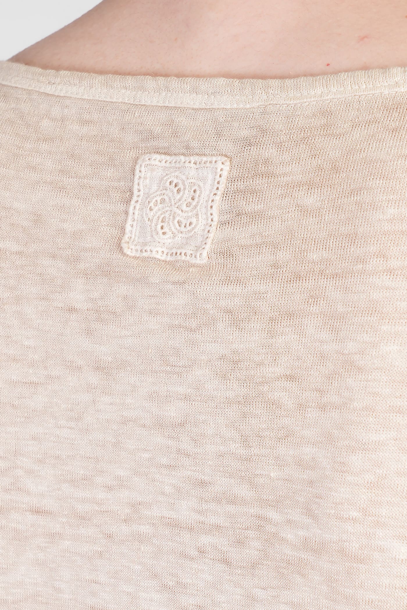 120% Lino Relaxed White Linen T-shirt With Scoop Neckline