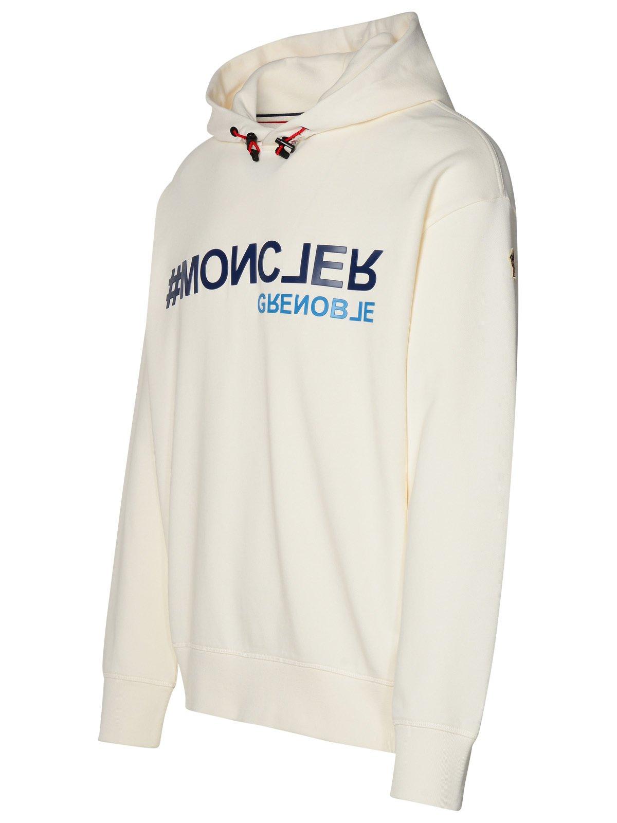 Shop Moncler Logo Printed Jersey Hoodie In White