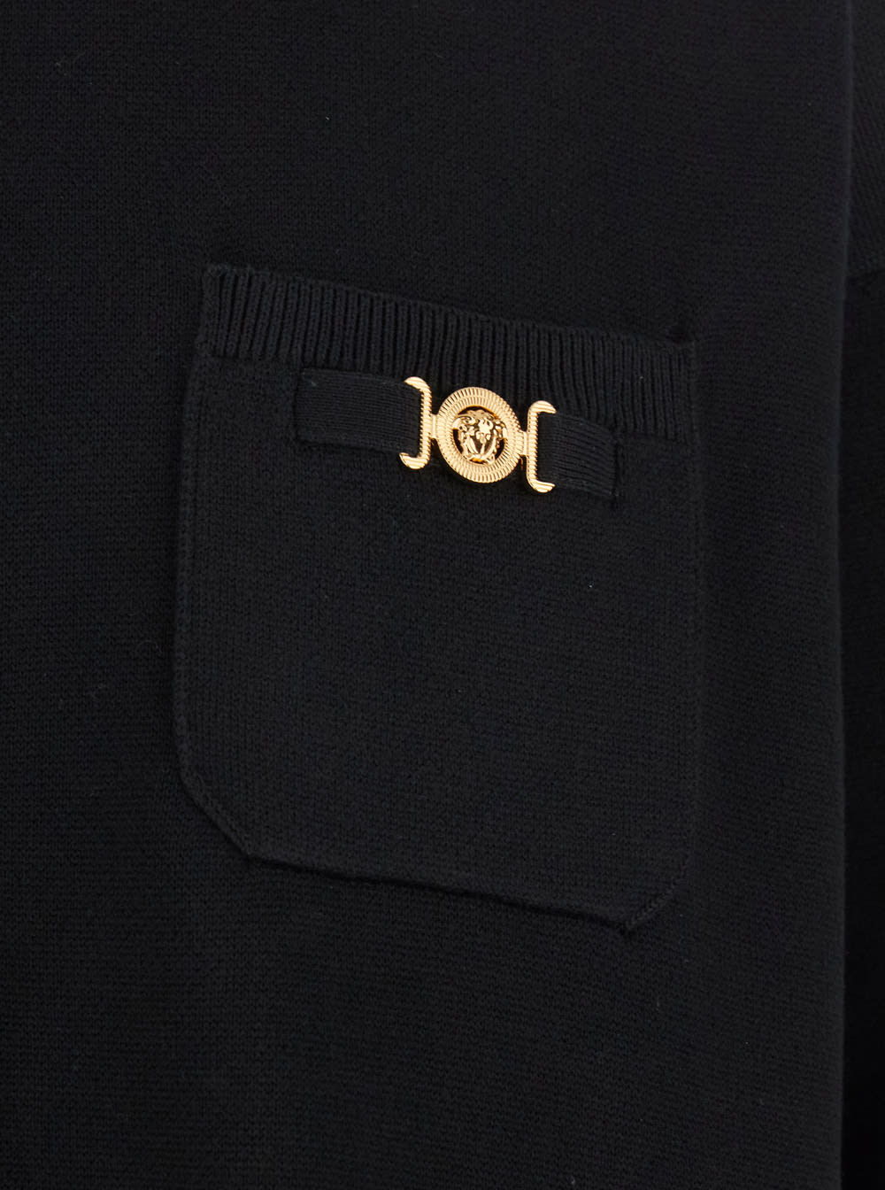 Versace Black Cardigan With Classic Collar And Logo Plaque On The Front In Black