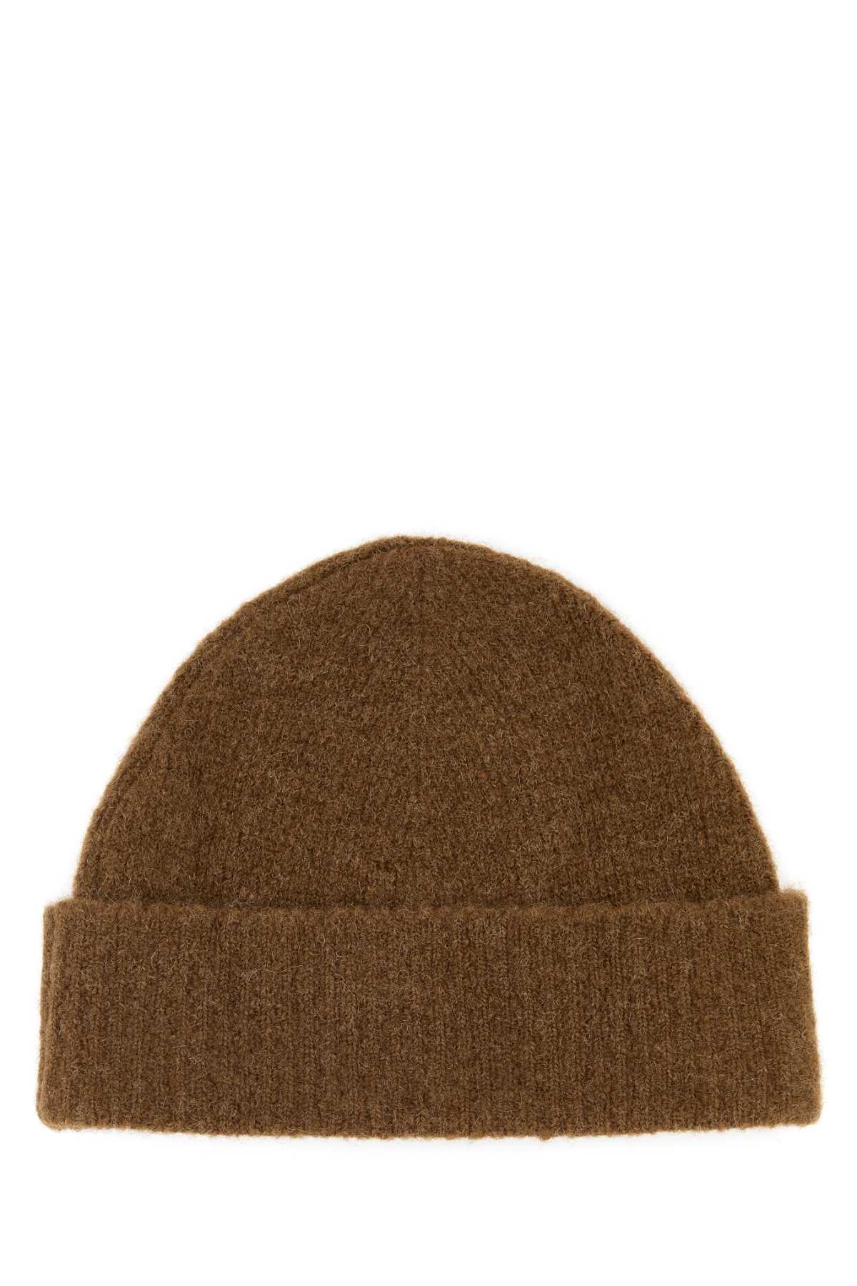 Ami Alexandre Mattiussi Ami Brown Stretch Alpaca Blend Beanie In Brown
