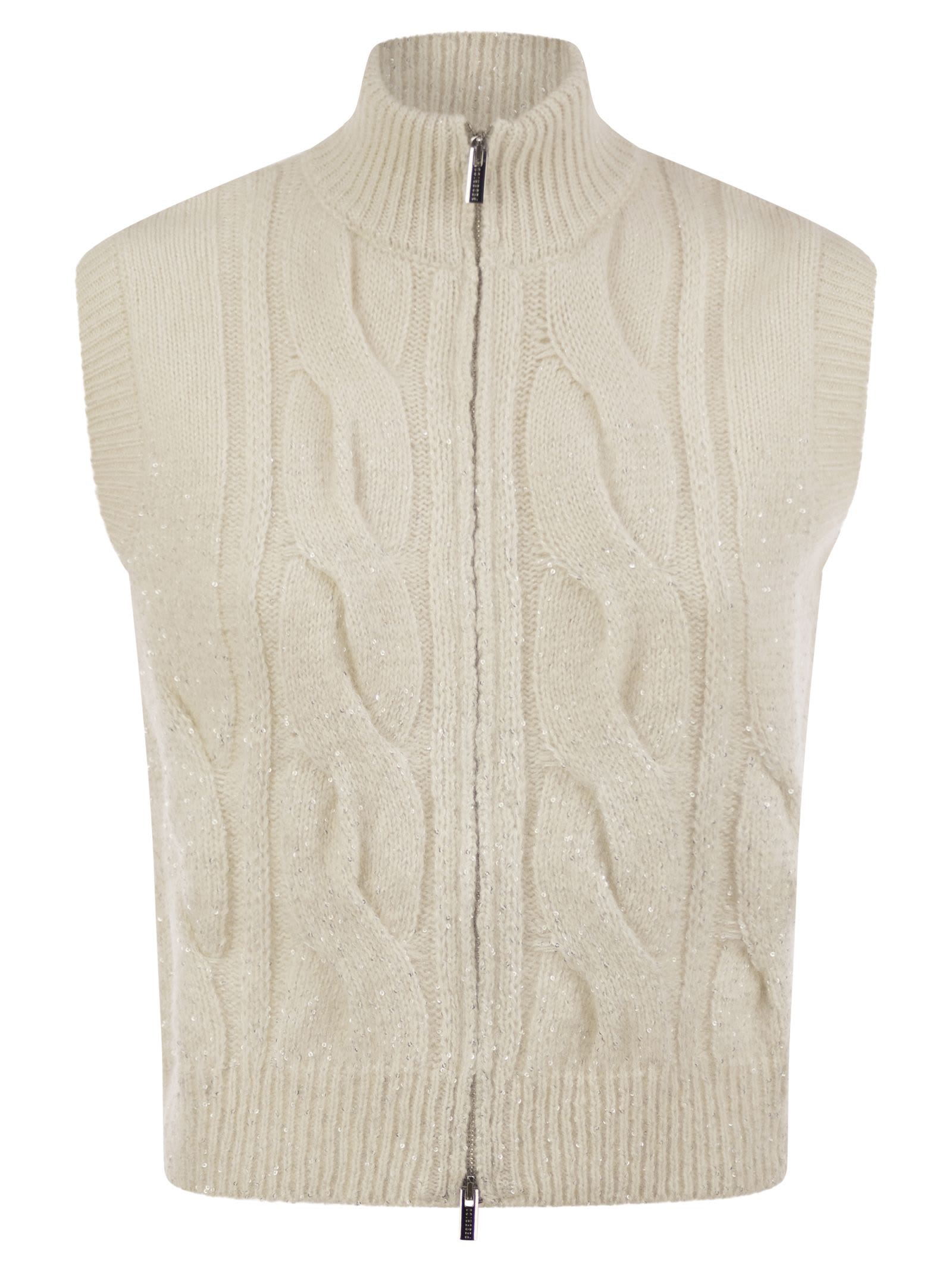 Cable Zip Vest In Alpaca Wool