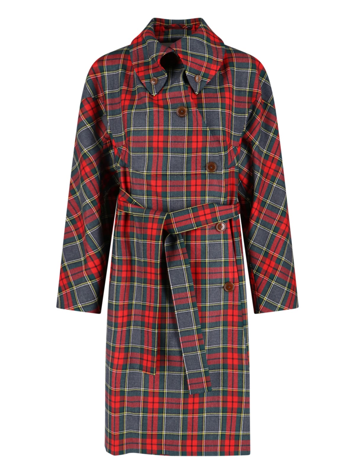 Vivienne Westwood Wool Coat Belted Waist Checkered Pattern In Multi
