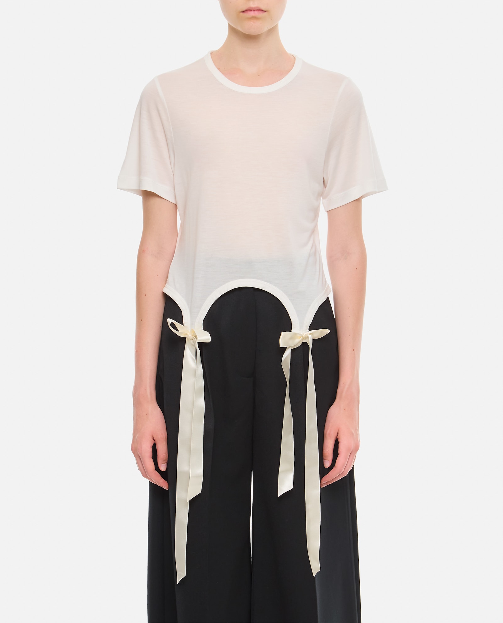 Simone Rocha Easy T-shirt W/ Bow Tails In Neutral