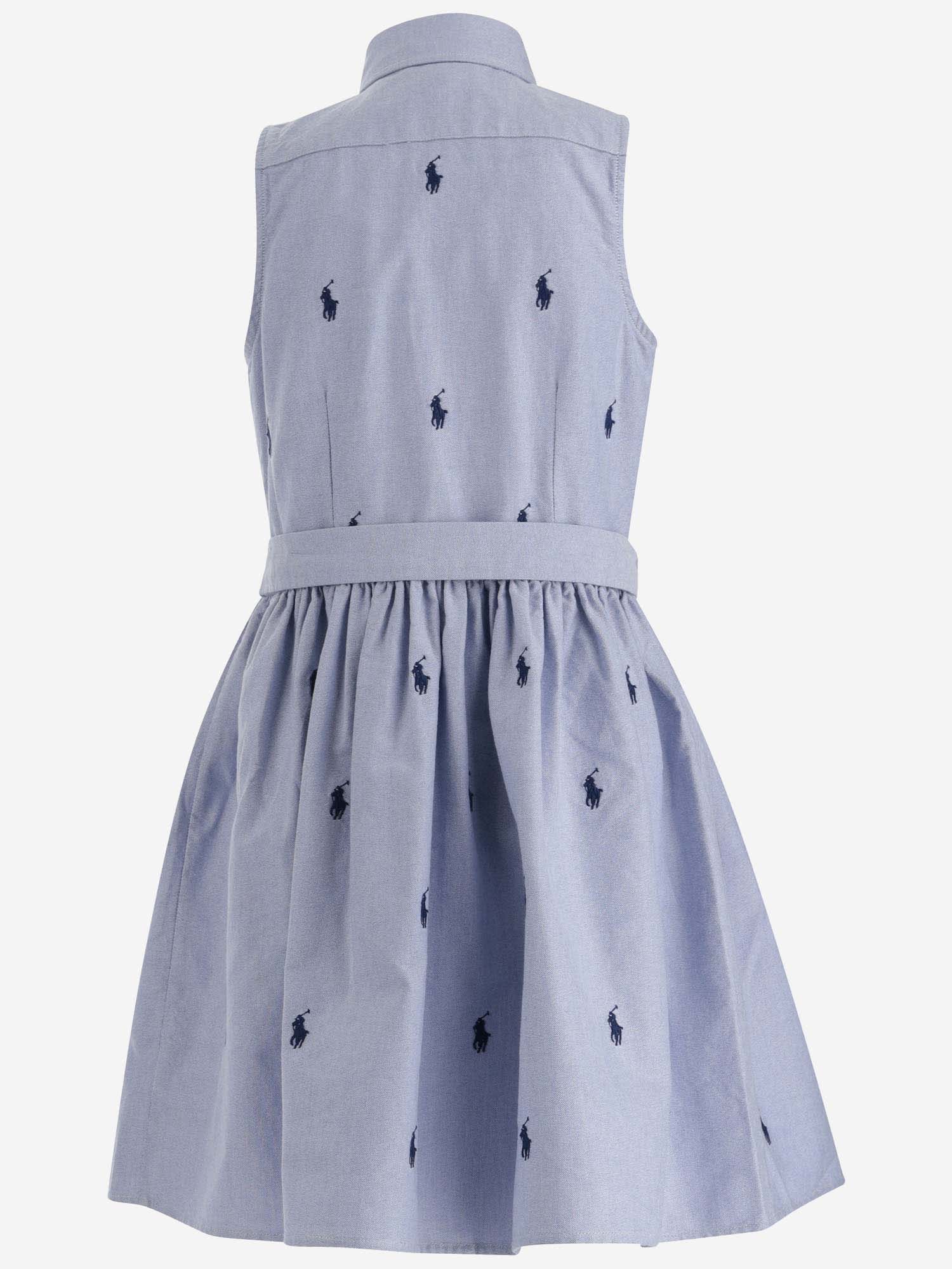 Shop Ralph Lauren Cotton Dress With All-over Logo In Light Blue