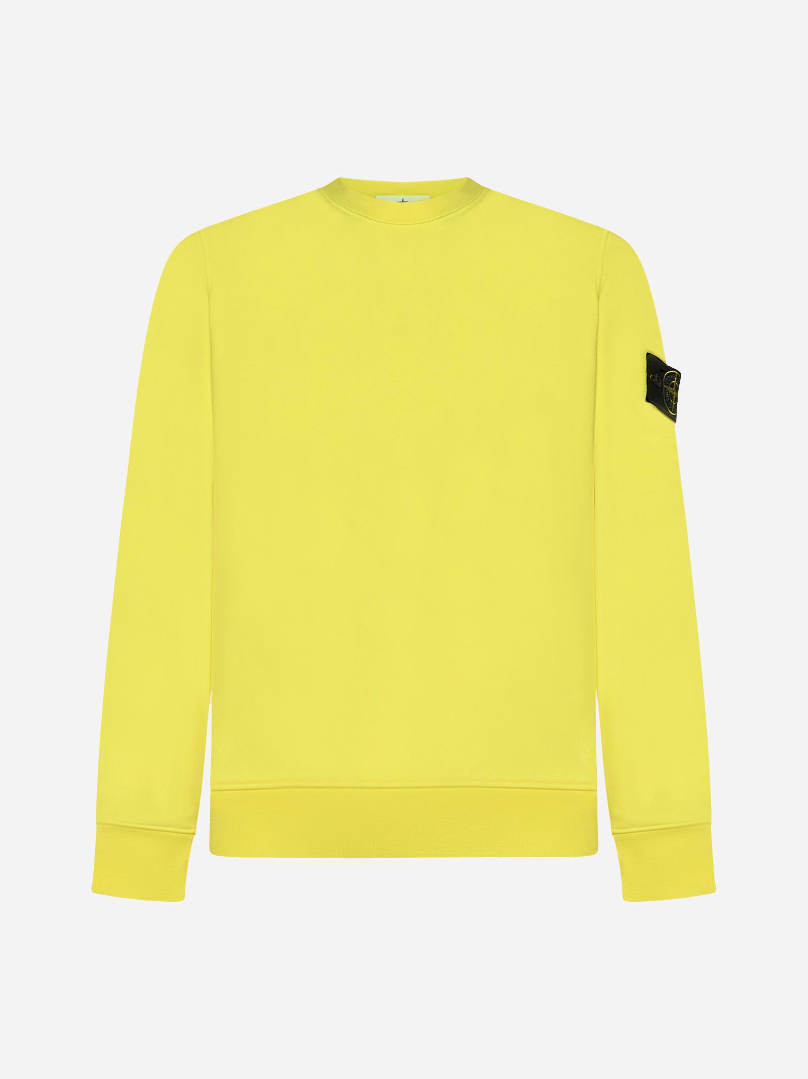 Shop Stone Island Cotton Sweatshirt In Giallo Fluo