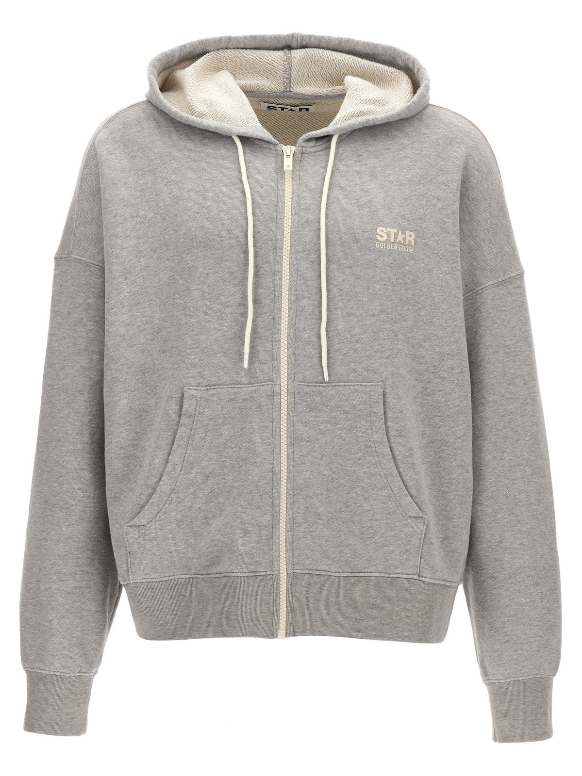 Shop Golden Goose Michael Zip-up Drawstring Hoodie In Grey