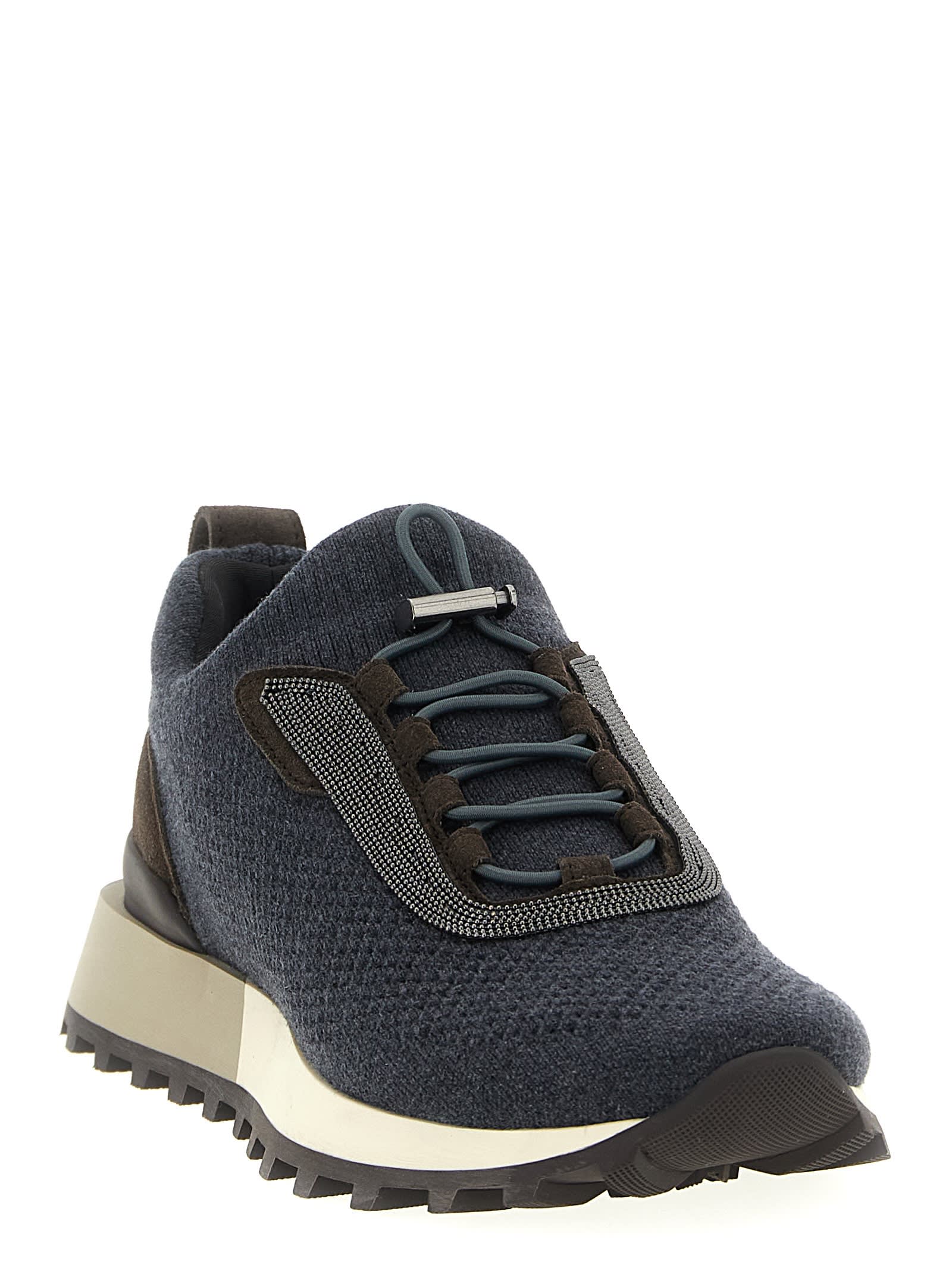 Brunello Cucinelli Performance Knit Sneakers Textured Sole In Gray