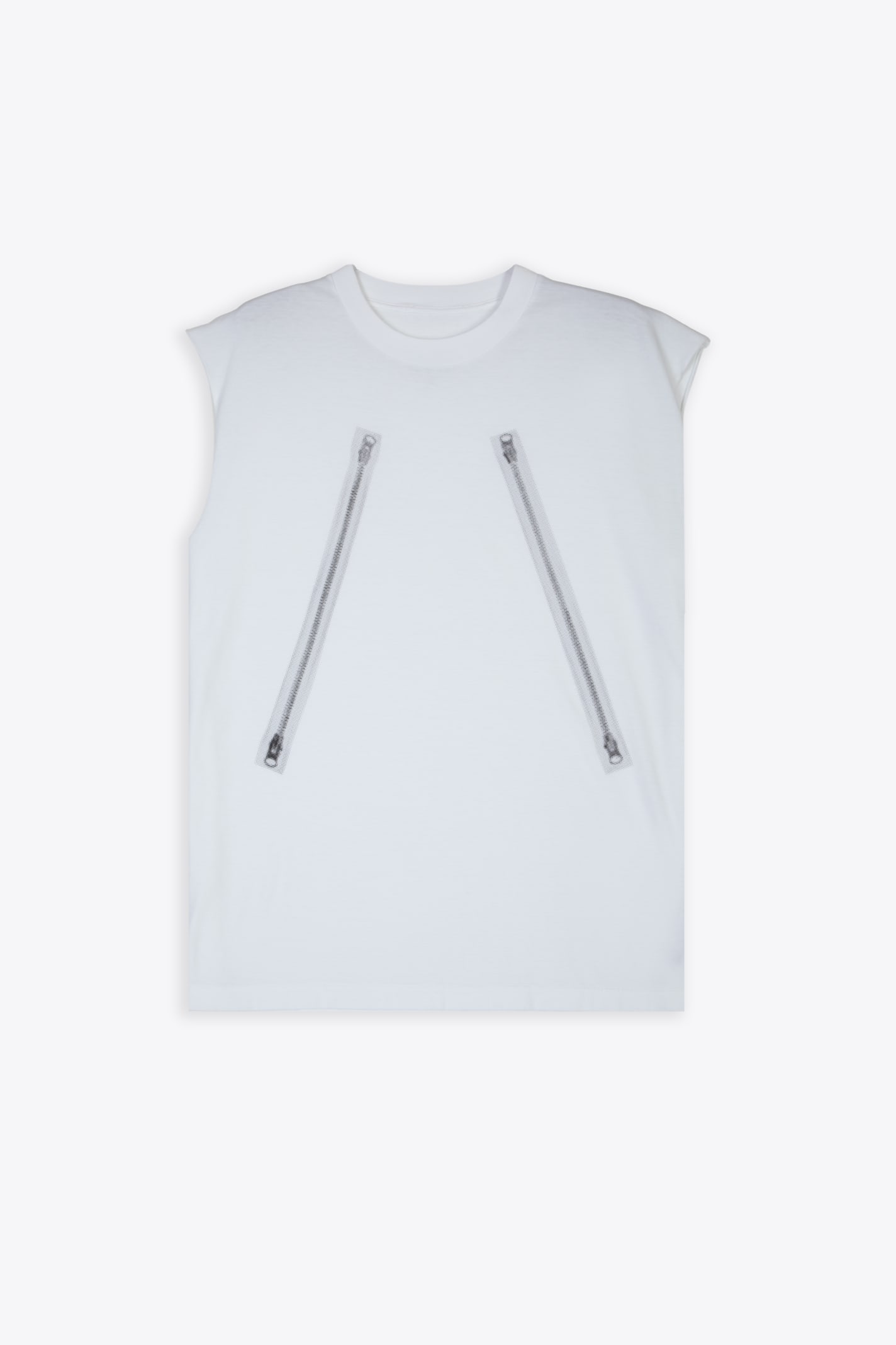 Canottiera White Sleveless T-shirt With Zip Print