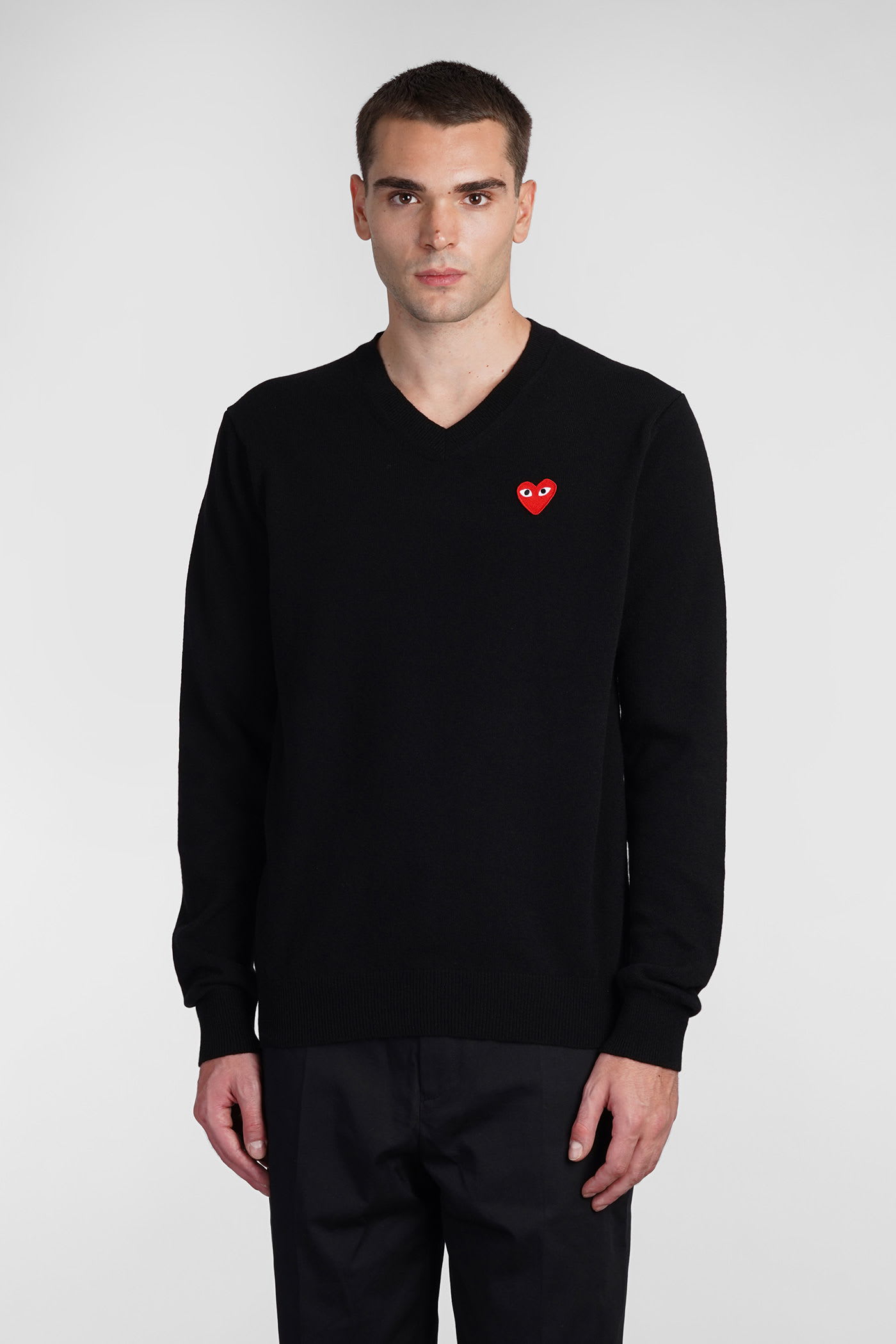 Comme Des Garçons Play Emblem Rhinestone-heart Sweater In Black