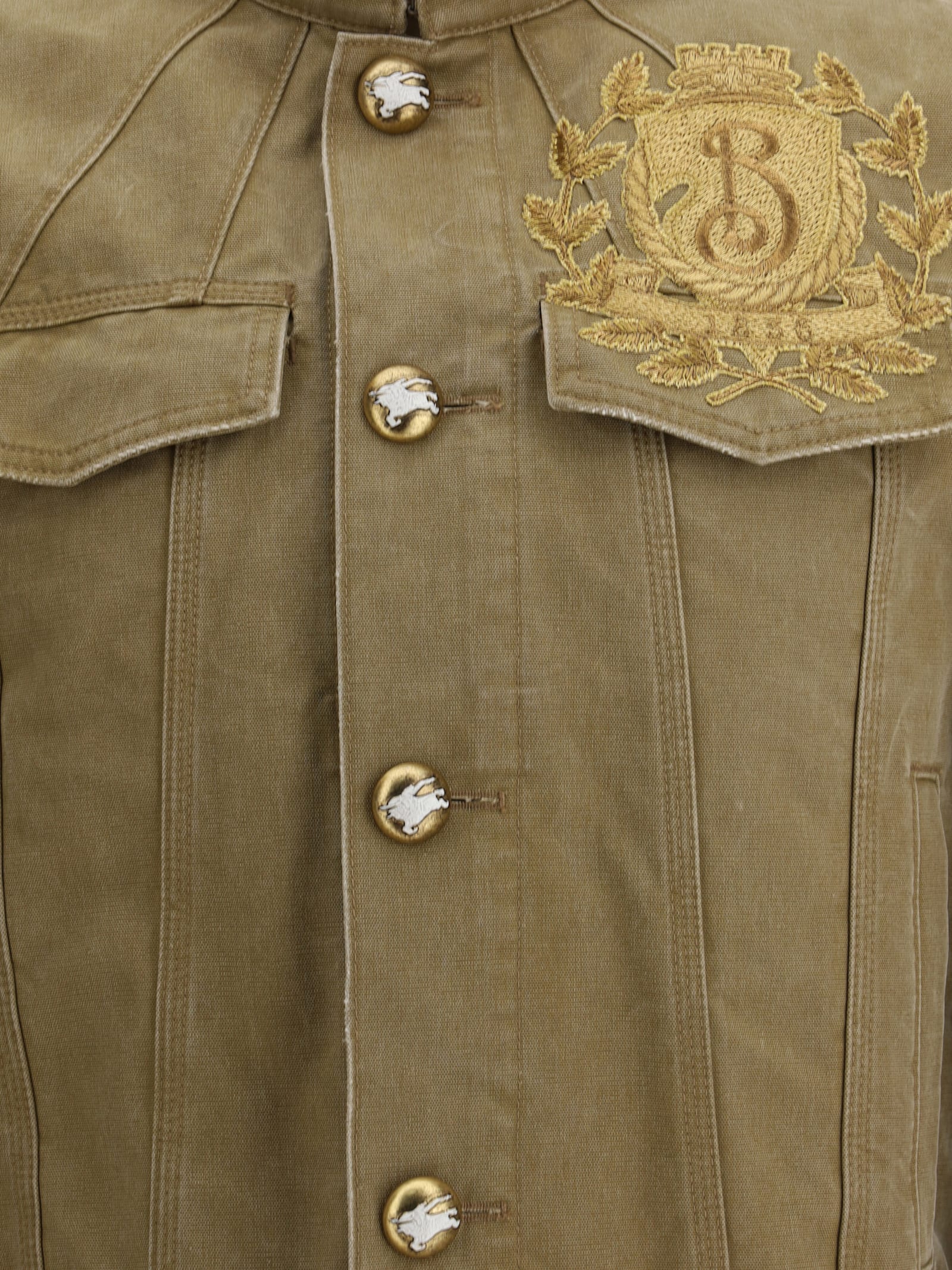 Burberry Denim Jacket With Embroidered Patch And Epaulettes