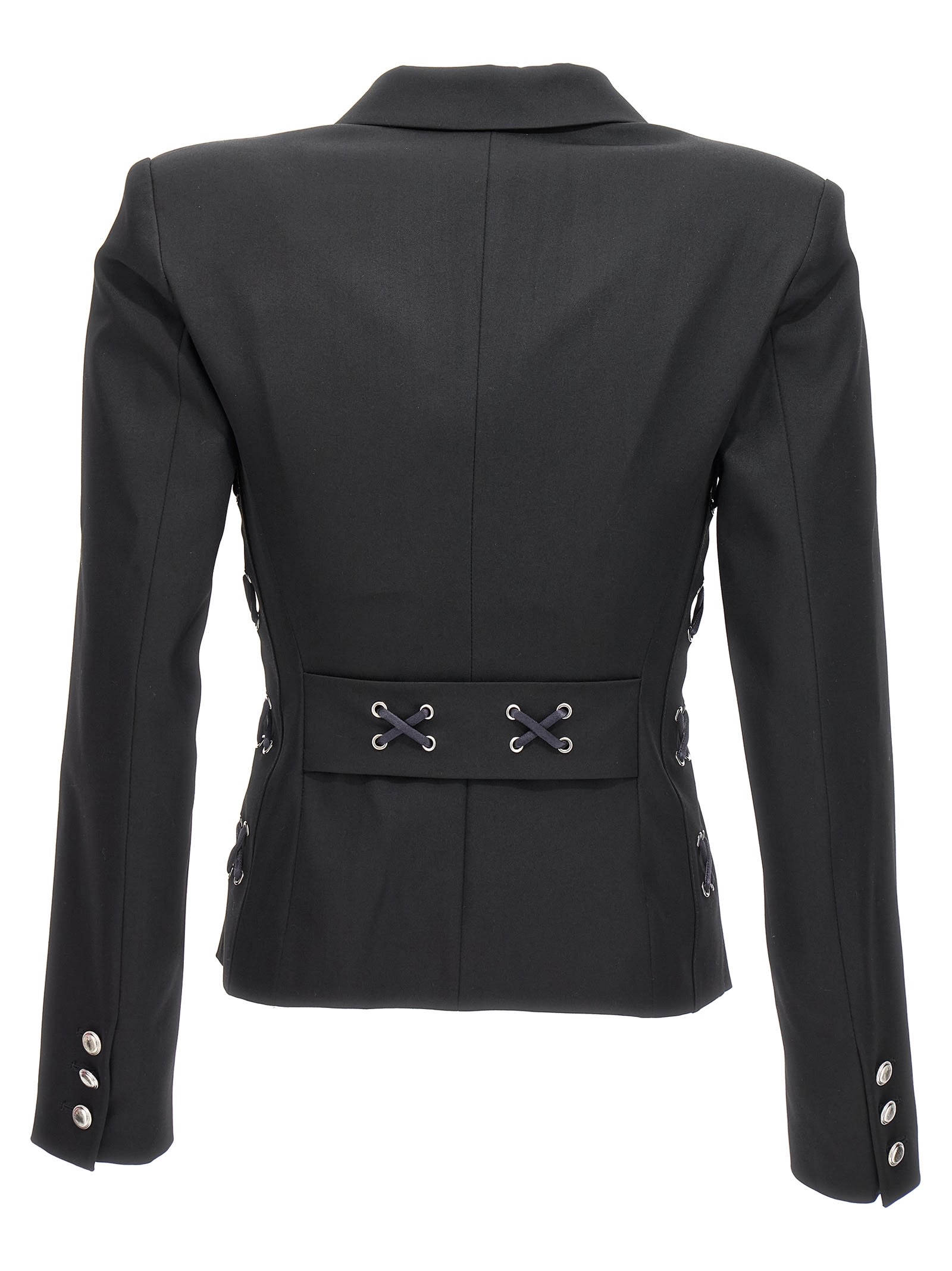 Shop Alessandra Rich Single Breast Lace-up Blazer Jacket In Black