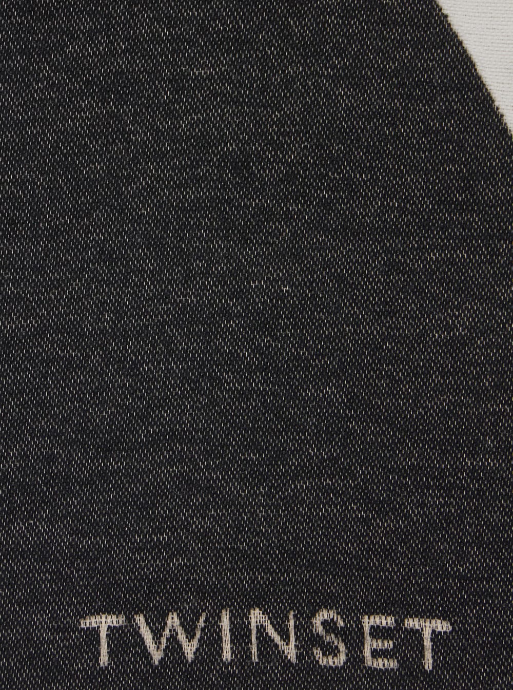 Twinset Geometric-pattern Fringed Scarf In Black