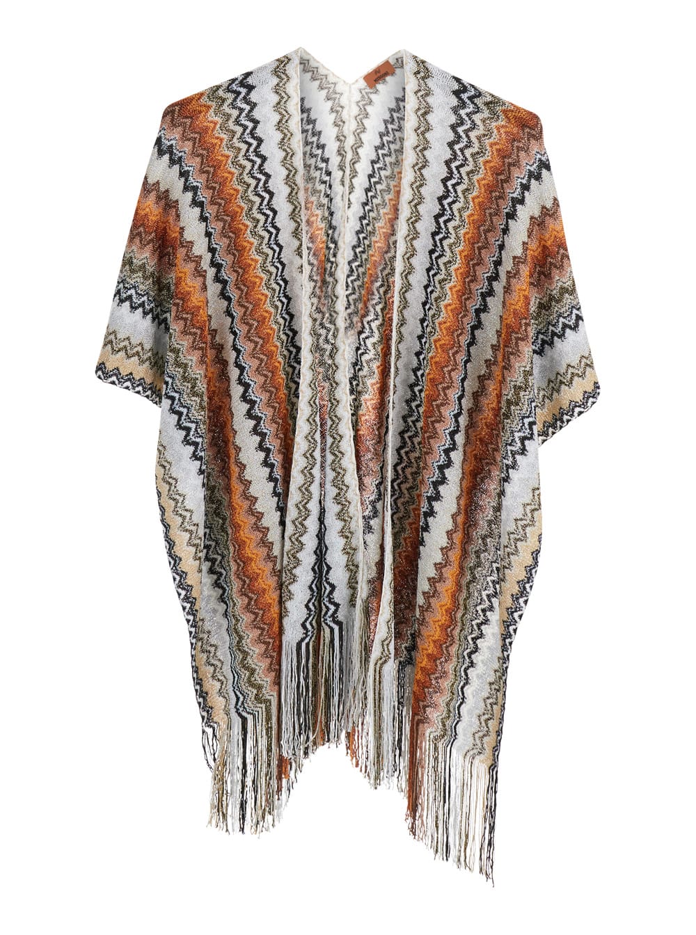 MISSONI MULTICOLOR CAPE WITH FRINGED HEM AND ALL-OVER ZIG-ZAG MOTIF IN VISCOSE BLEND WOMAN