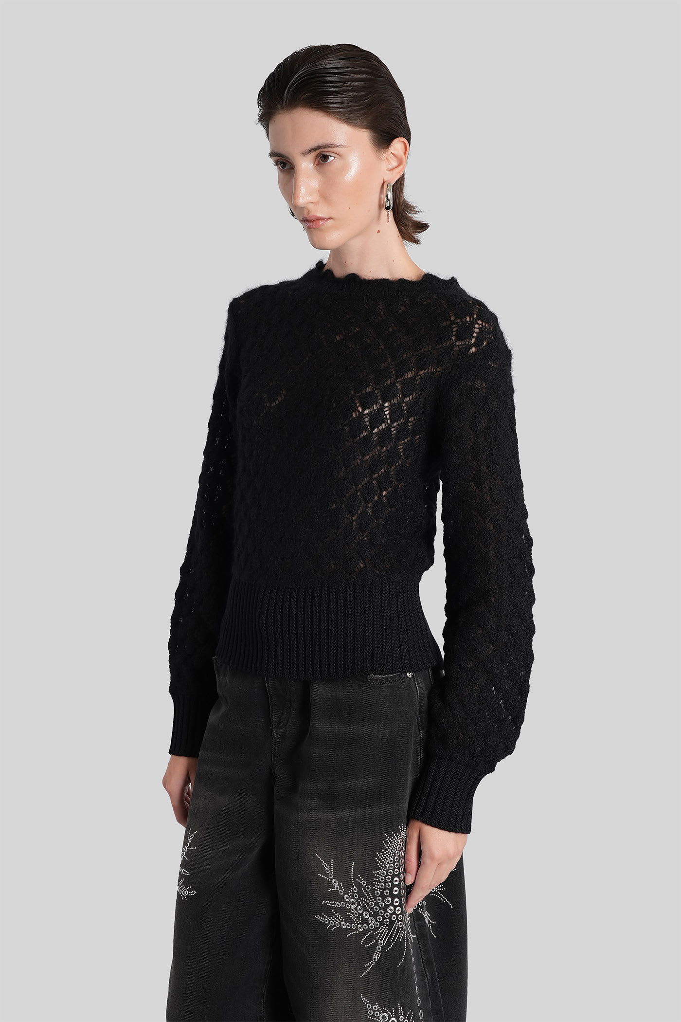 Blumarine Openwork Design Crew Neck Knit In Black