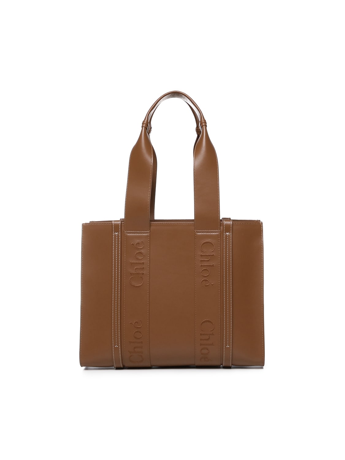 Shop Chloé Woody Midi Tote Bag In Brown