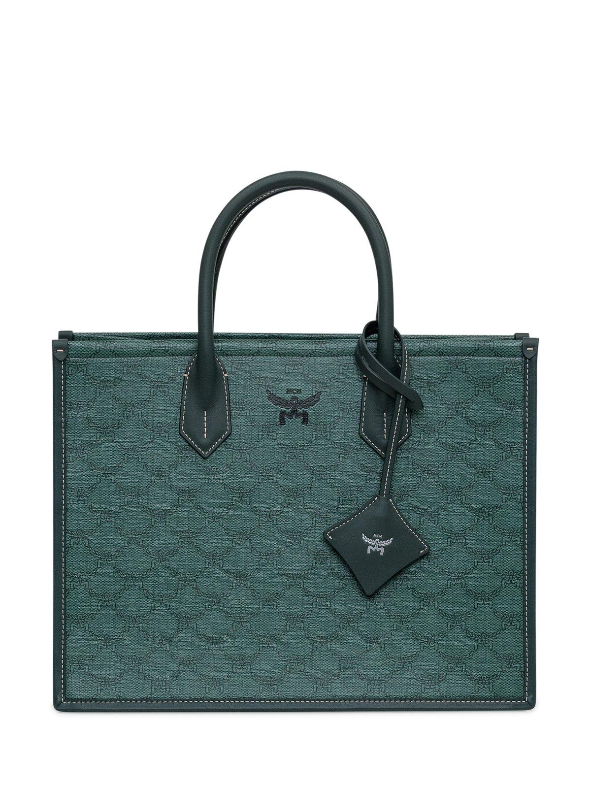 Shop Mcm Himmel Logo Detailed Medium Tote Bag In Green