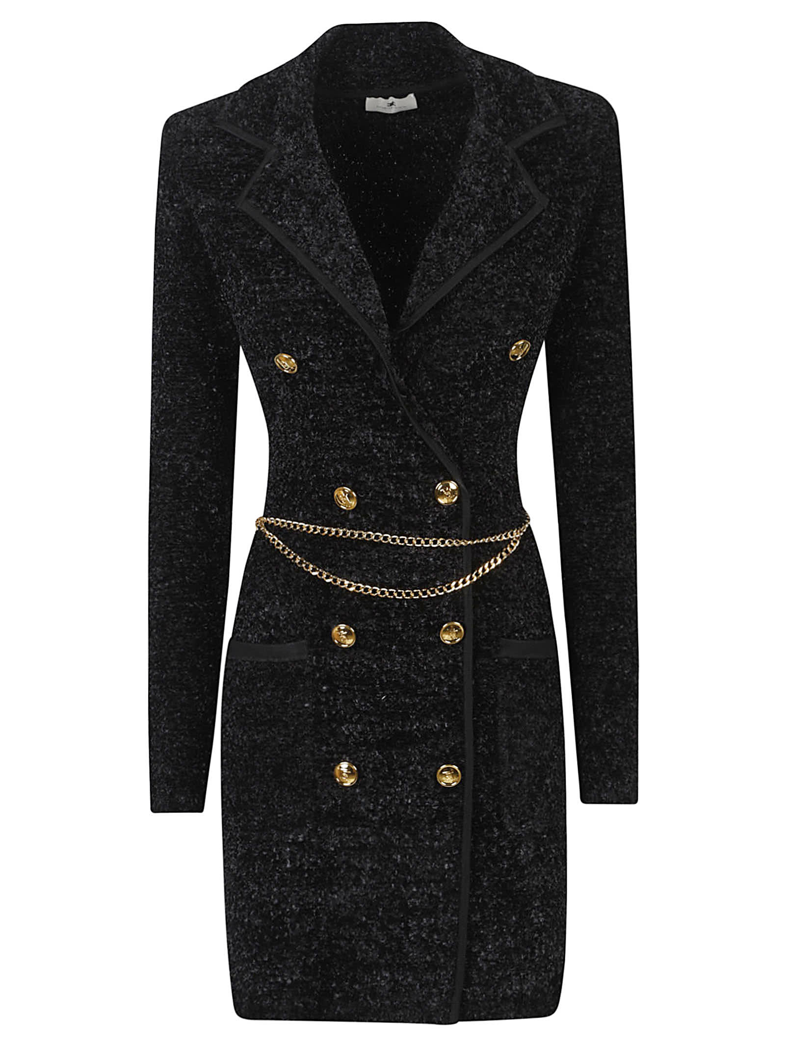 Elisabetta Franchi Double-breasted Dress Featuring Chain Belt In Black