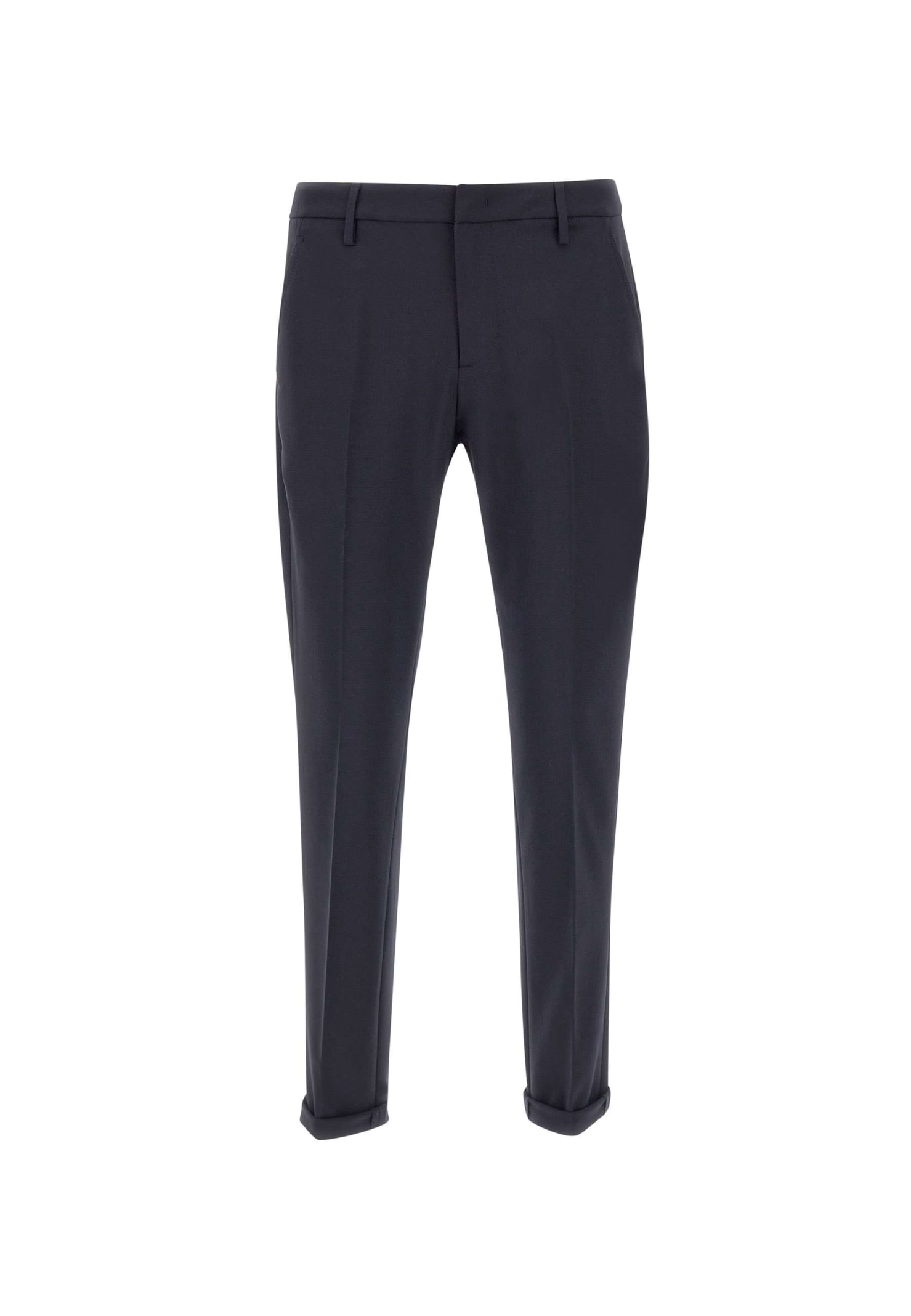Dondup Straight Leg Wool Blend Trousers With Pockets In Blue