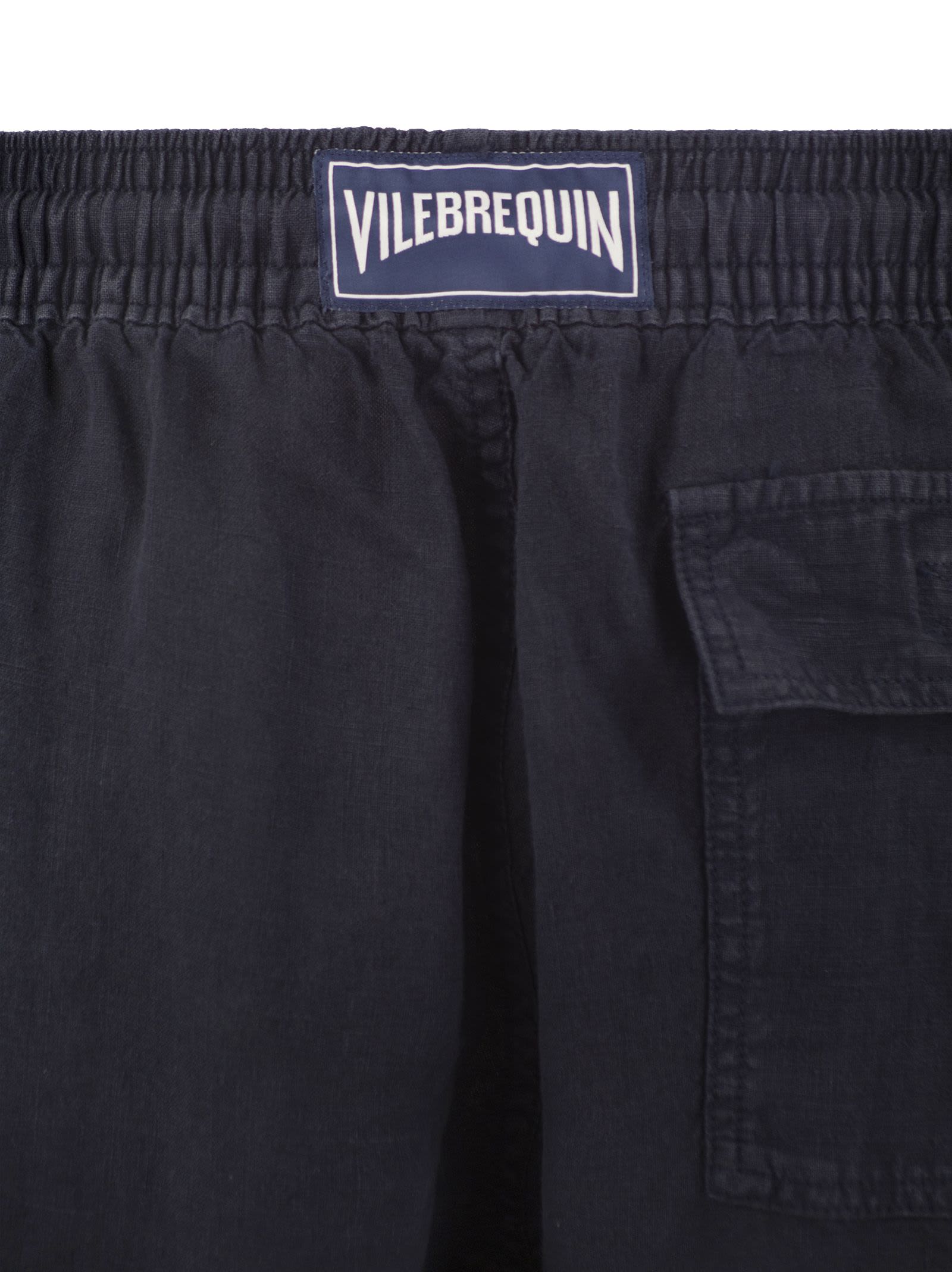 Shop Vilebrequin Linen Cargo Bermuda Shorts In Marine Blue
