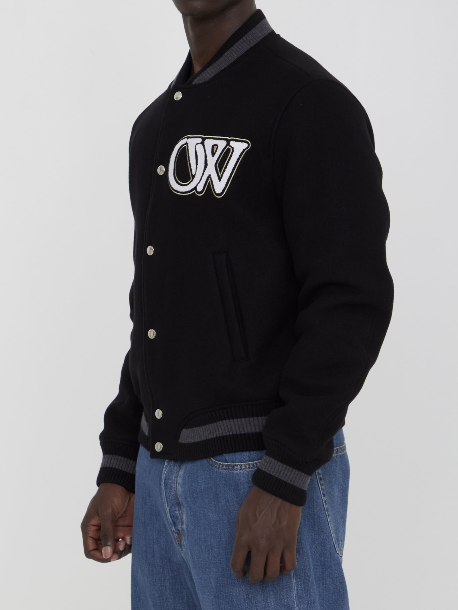 Shop Off-white Varsity Bomber Jacket In Black