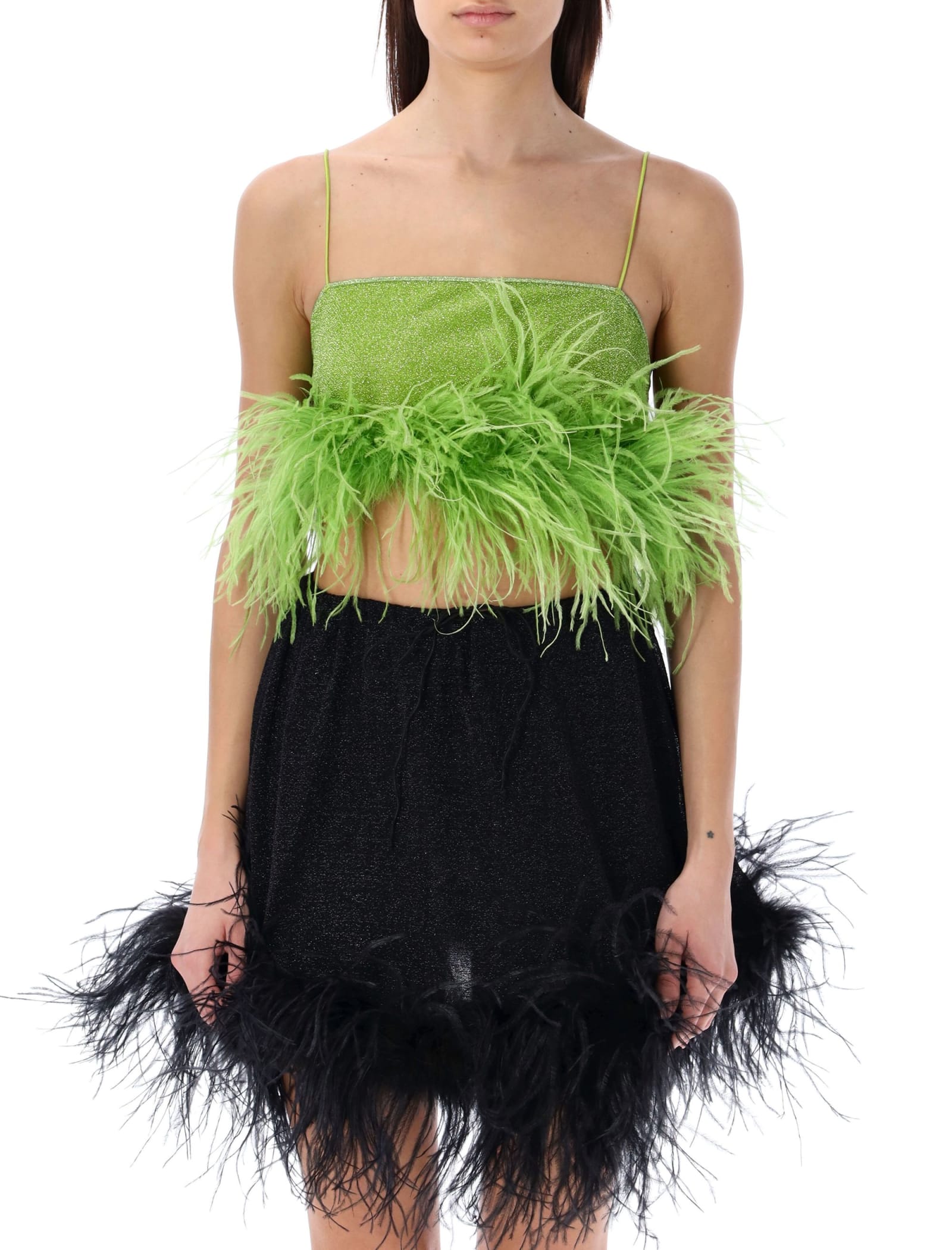 Shop Oseree Lumière Feather Top In Lime