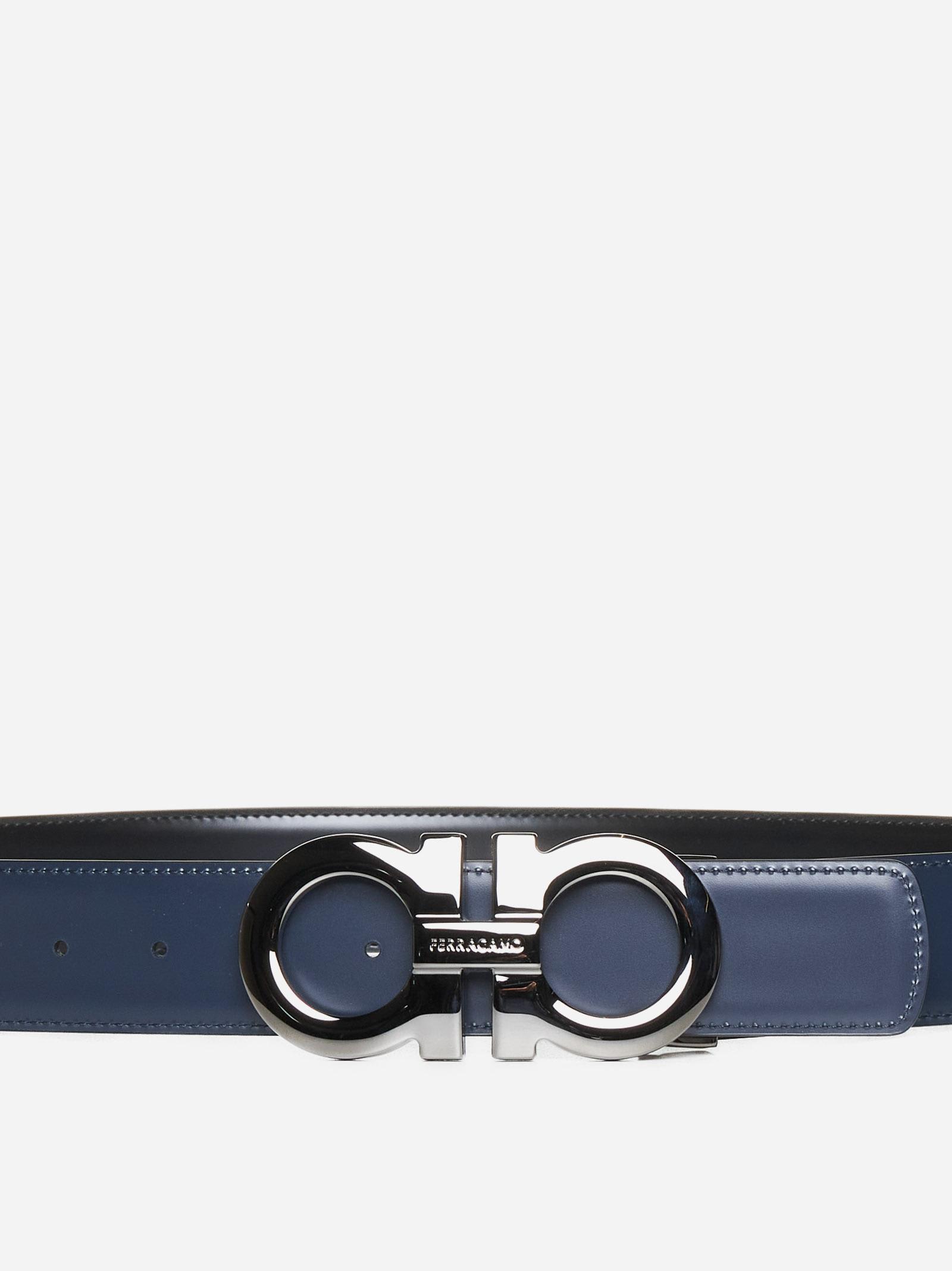 Shop Ferragamo Gancini Leather Reversible Belt In Black