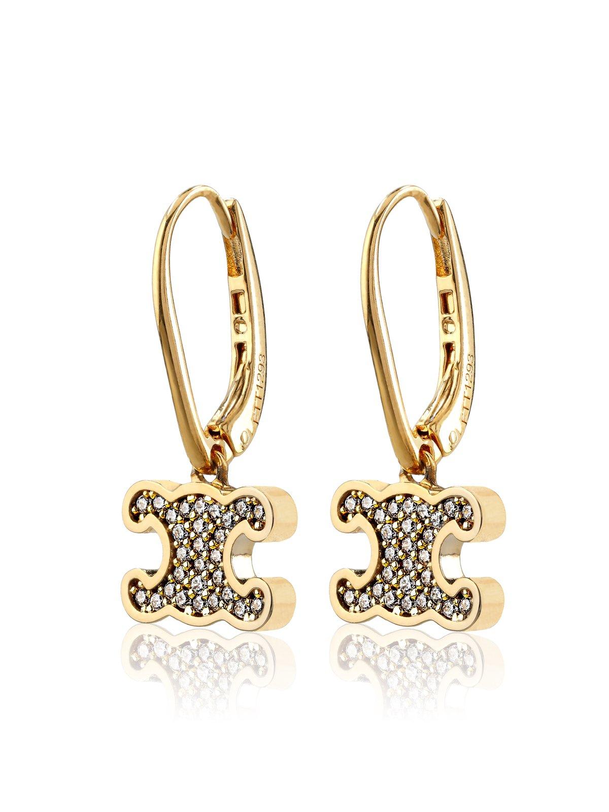 Shop Celine Triomphe Embellished Earrings In Golden