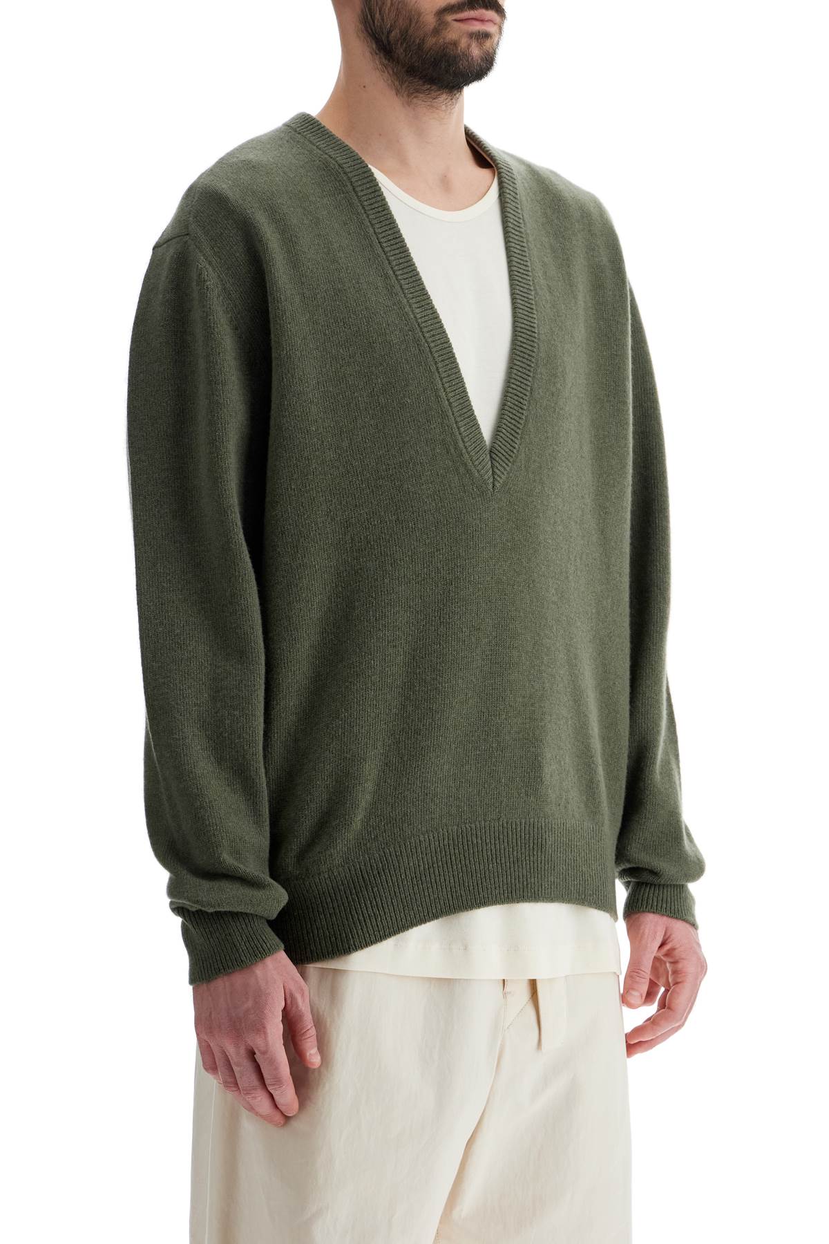 Shop Lemaire Deep V-neck Pullover Sweater In Light Moss (green)