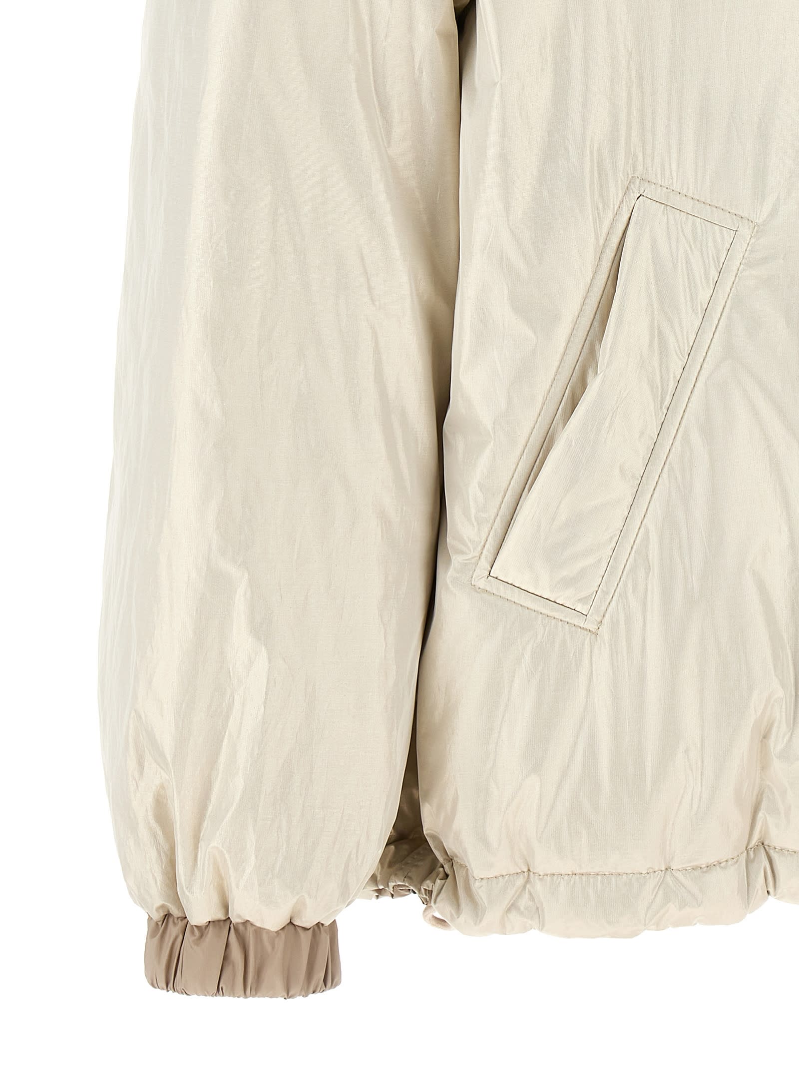 Shop Brunello Cucinelli Laminated Reversible Down Jacket In Beige