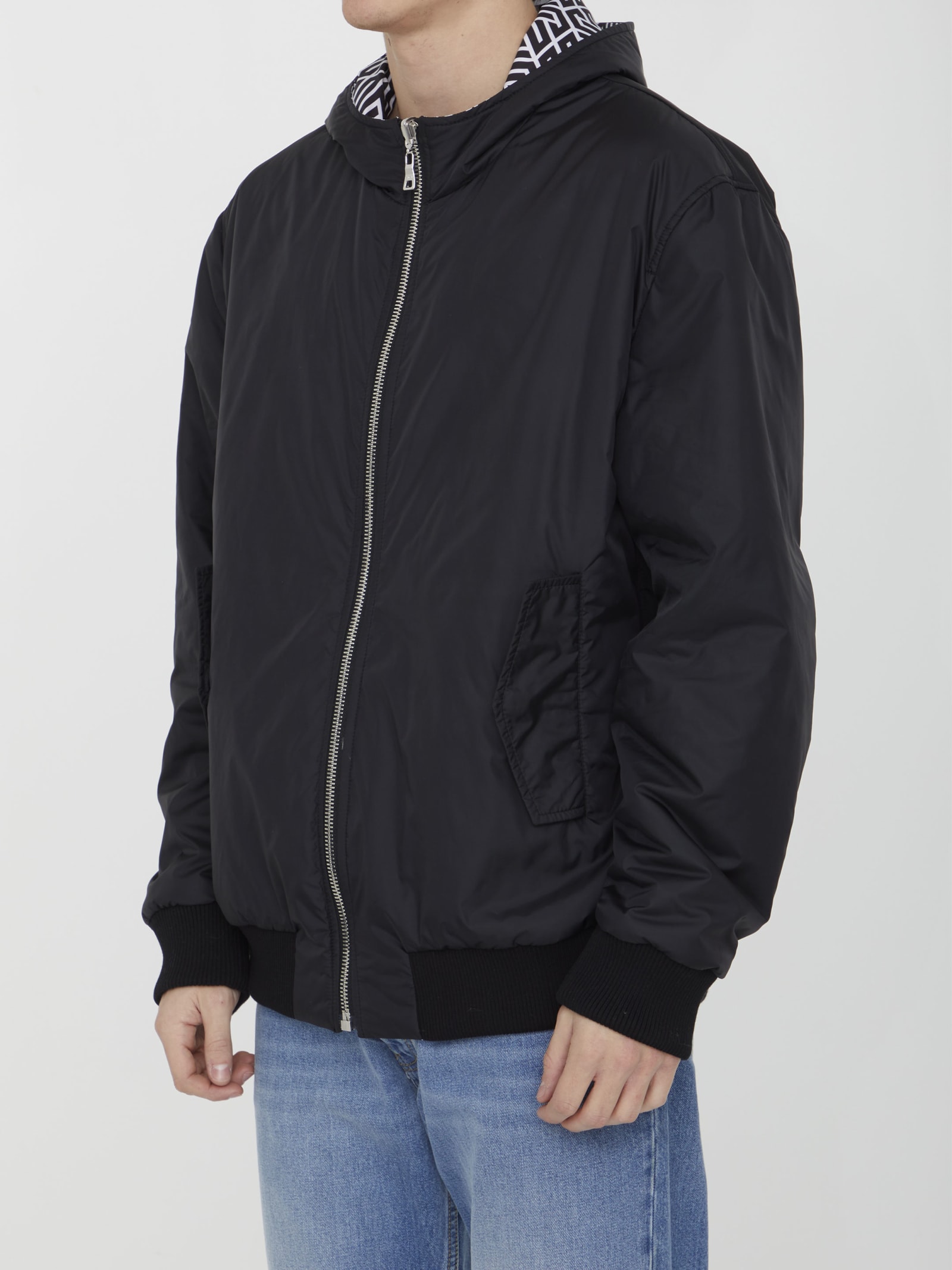 Shop Balmain Reversible Nylon Bomber Jacket In Black/white