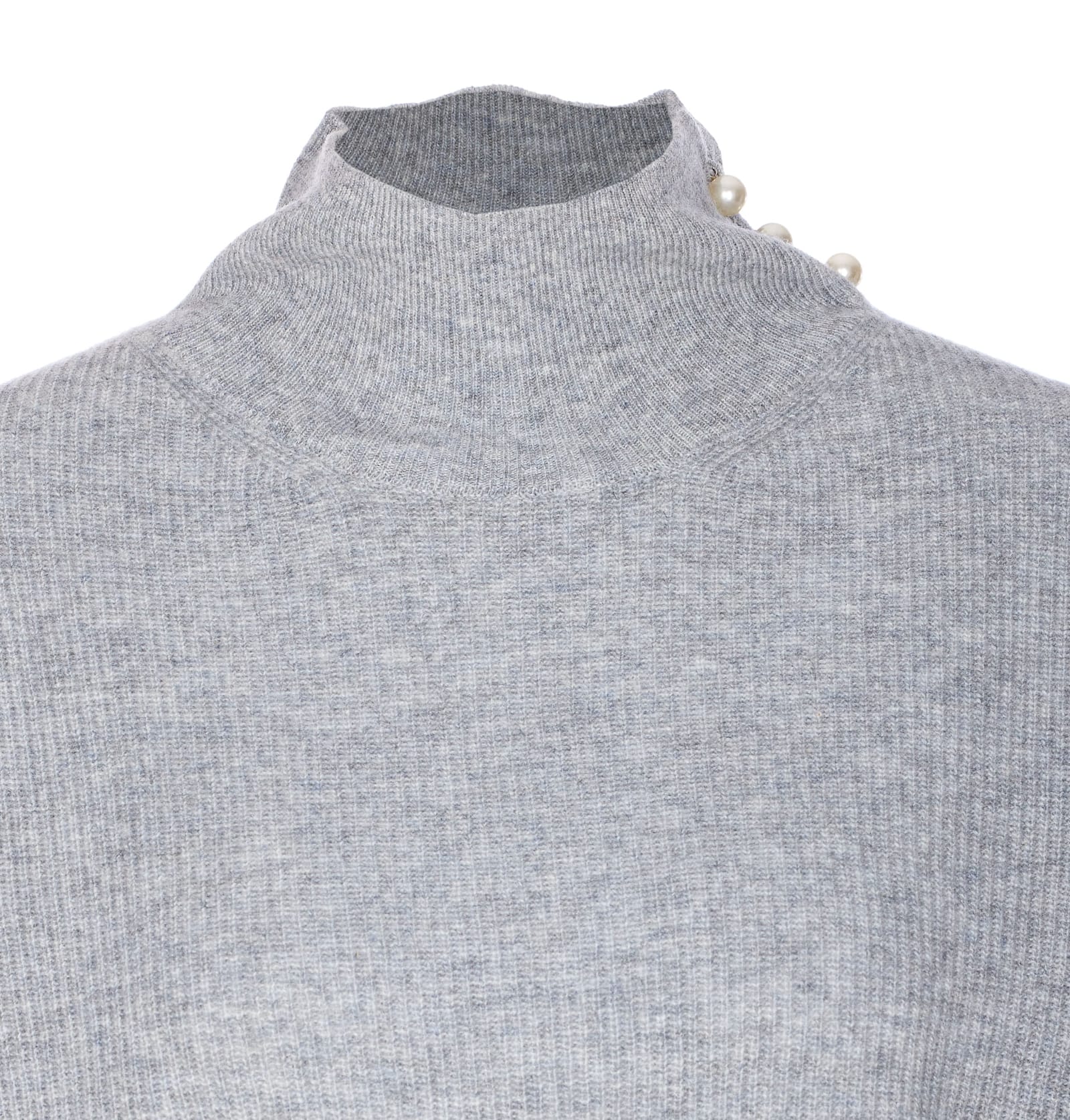 Liu •jo Ribbed Knit Sweater With Pearl Button Detail In Gray
