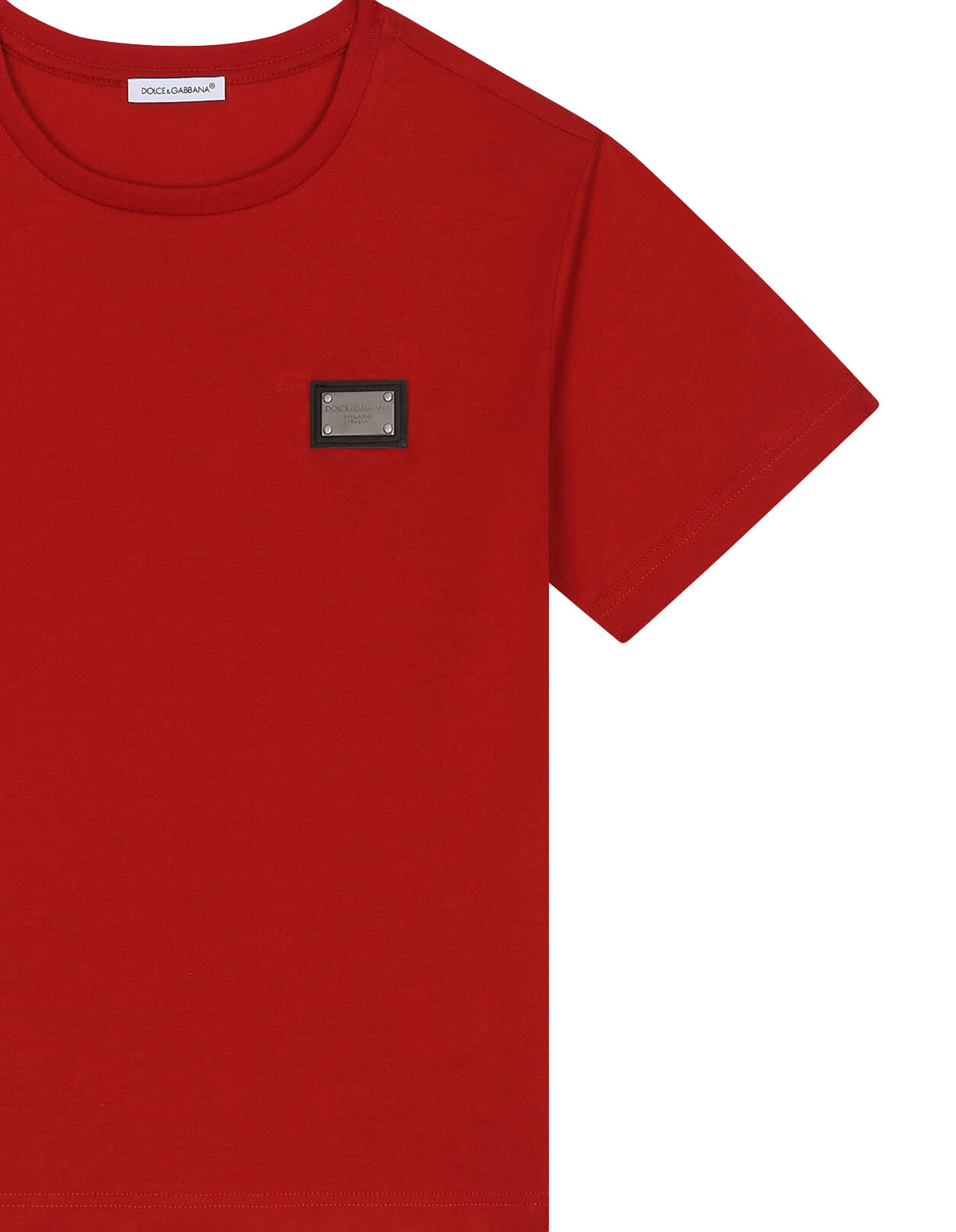 Shop Dolce & Gabbana Red Jersey T-shirt With Logo Plaque