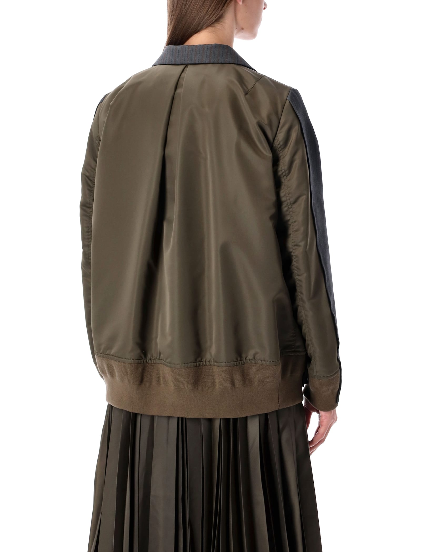 Sacai Wool And Twill Double-breasted Blazer In Gray