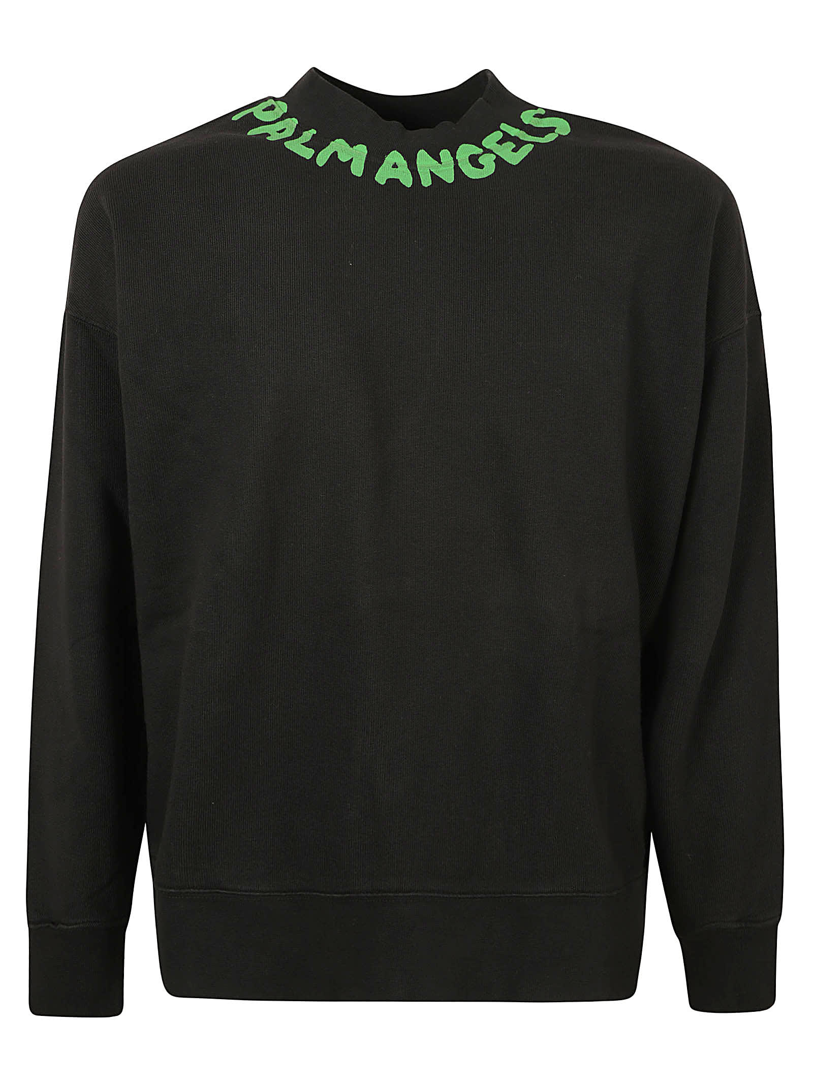 Palm Angels Seasonal Logo Sweatshirt In Black/green Fluo