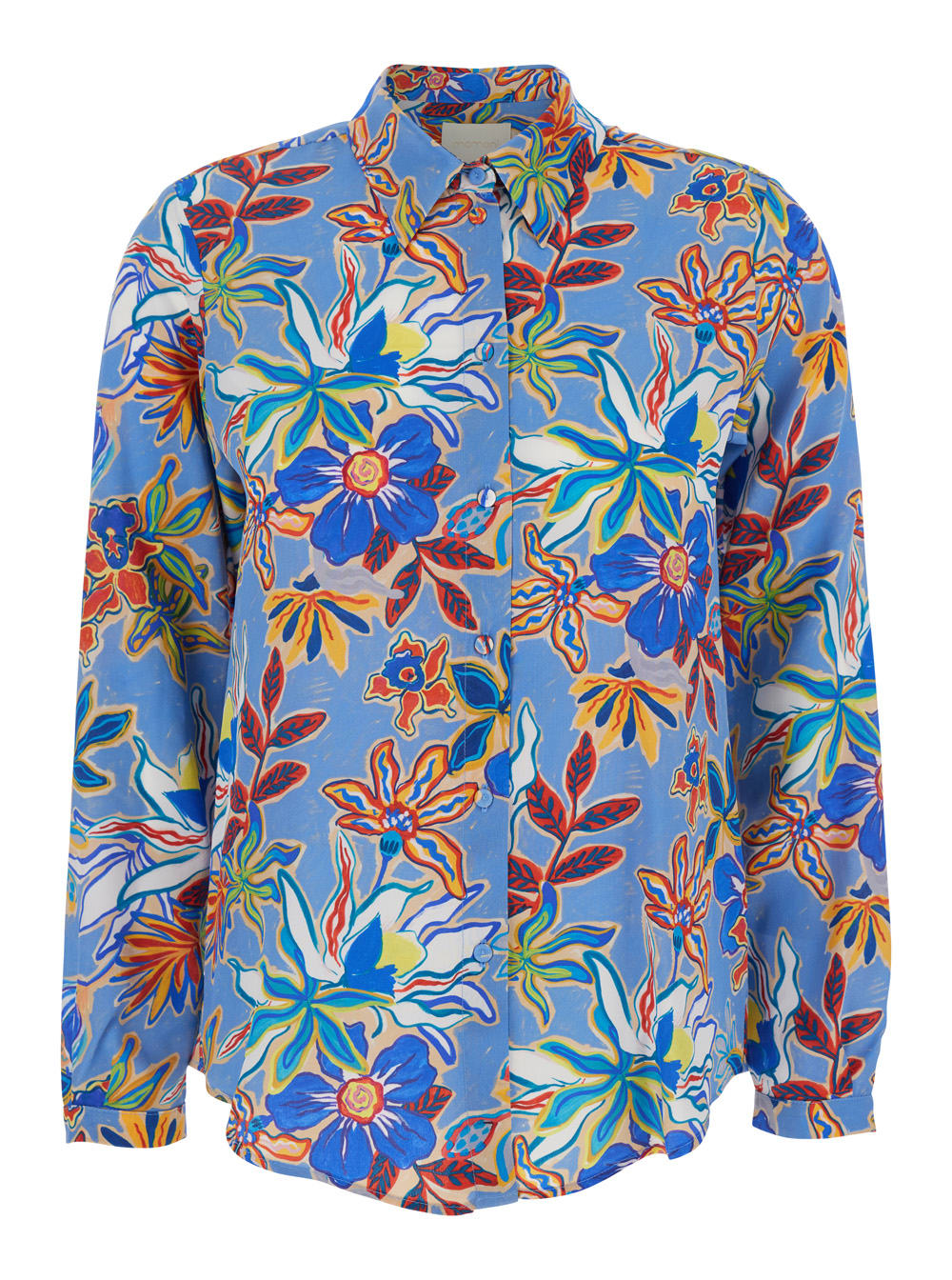 Momonì meudon Light Blue Shirt With All-over Floral Print In Silk Woman