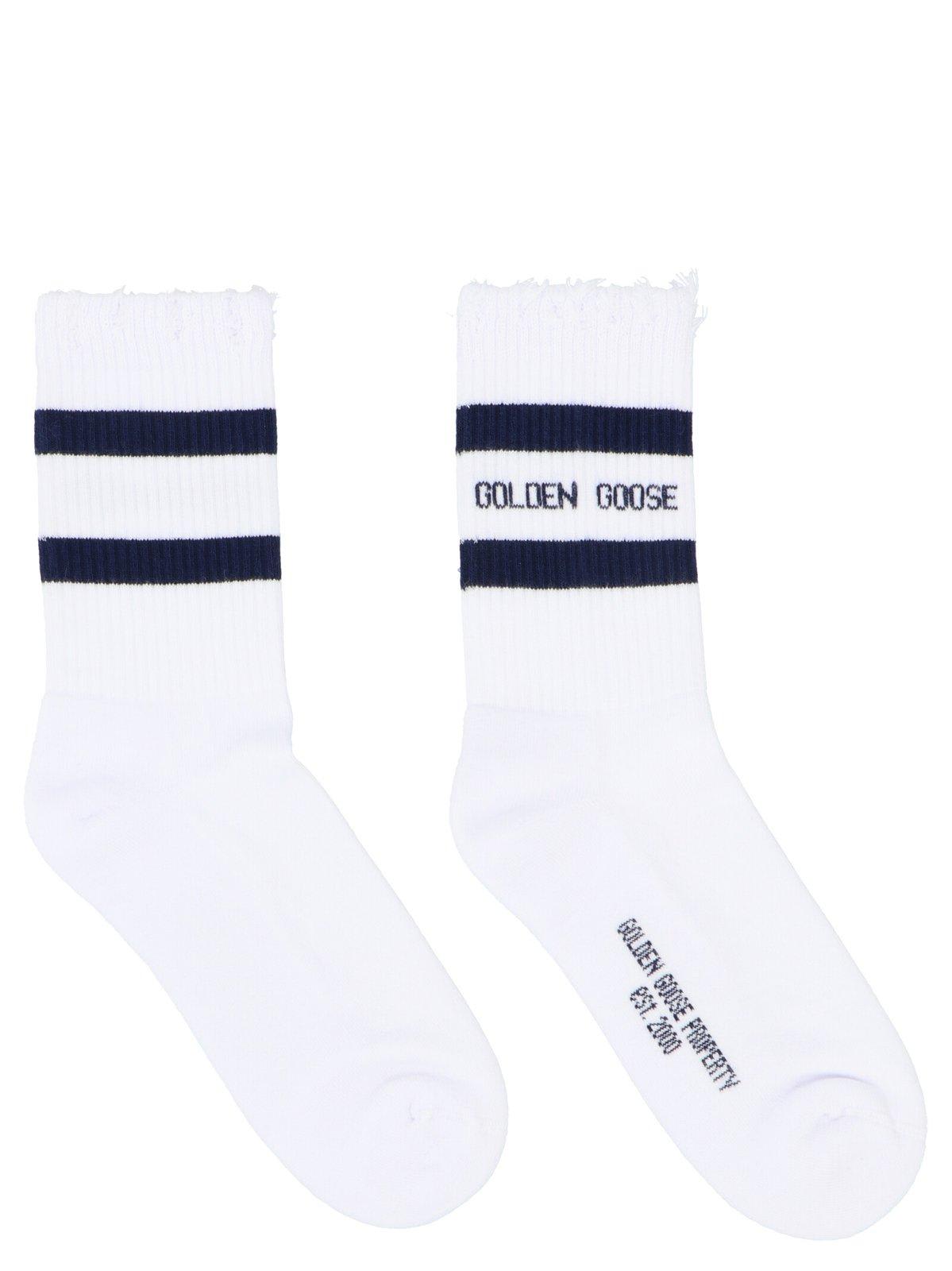 Golden Goose Logo Printed Striped Socks In White