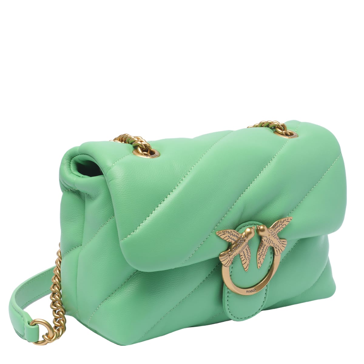 Shop Pinko Mini Love Puff Crossbody Bag In Green